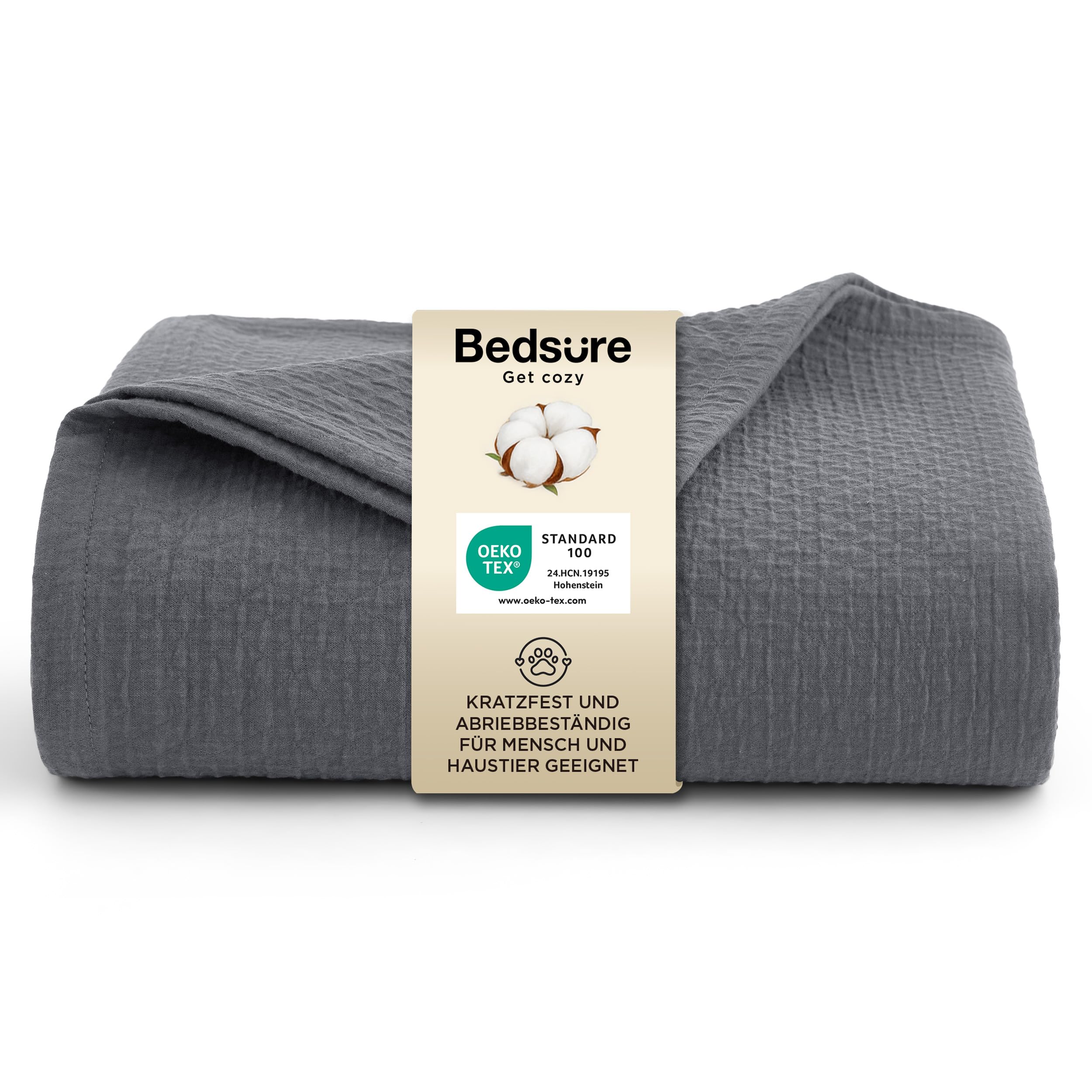 BEDSURE Tagesdecke 100% Baumwolle Kuscheldecke Hundedecke