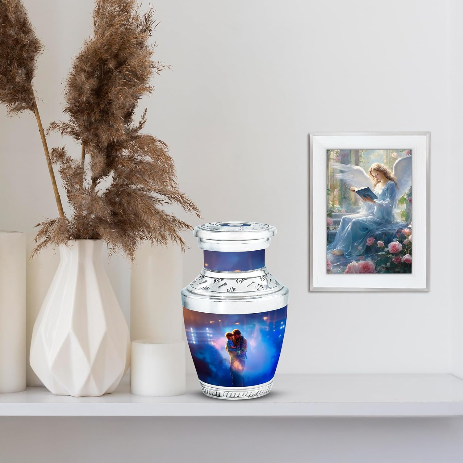 Fire Fighter Small Urns for Human Ashes Adult Man - Human Design Ash Holders - Blue Urn for Ashes for Women - Keepsake Cremation Urns for Ash - Funeral Memorial Gifts - Mini Funeral Urn 3 Inch