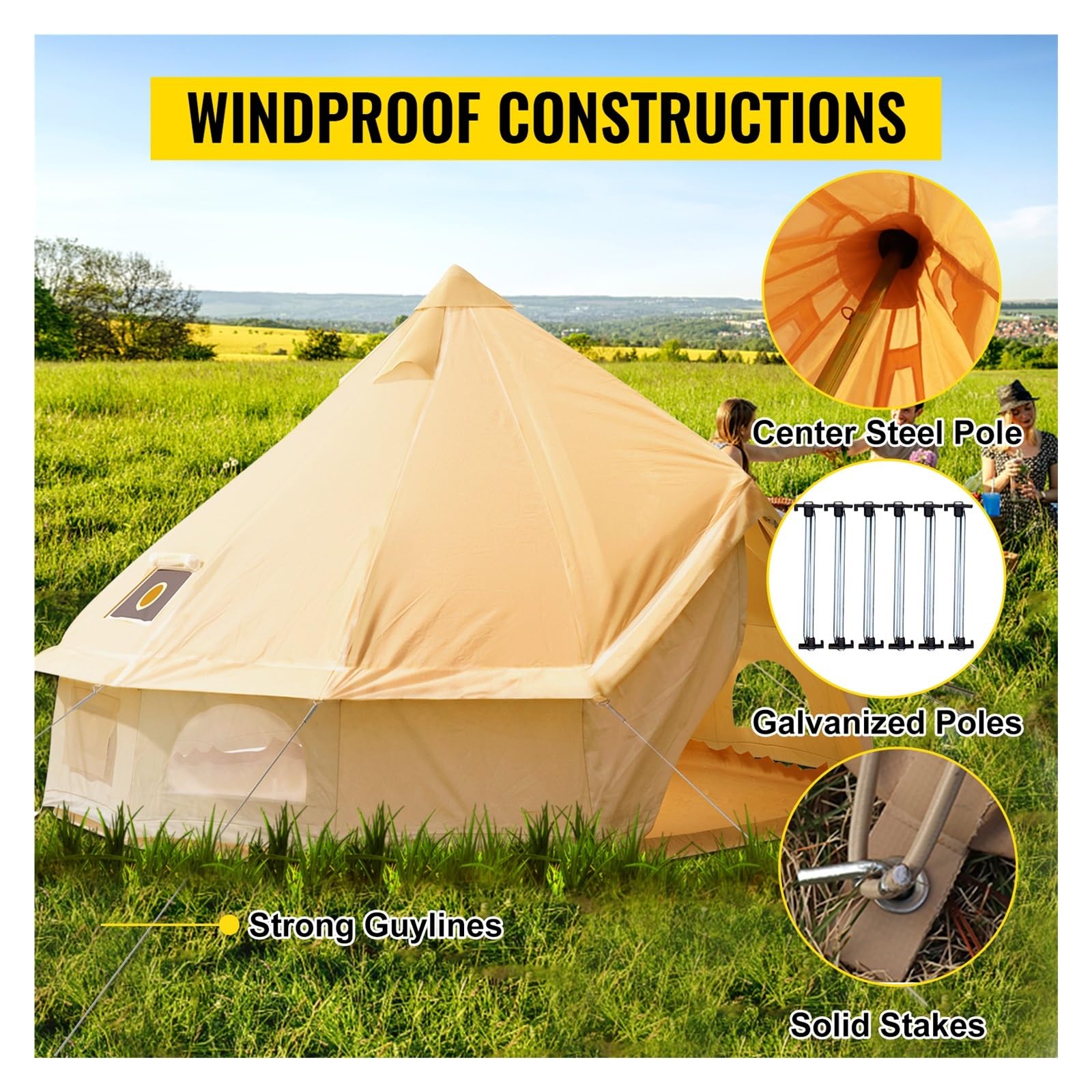 4-12 osobowy namiot kempingowy 3-7m wodoodporny bawełniany płócienny namiot płócienny Outdoor 4 Seasons Family Party piknik jurta z otworem na kuchenkę(13.1ft 4m)