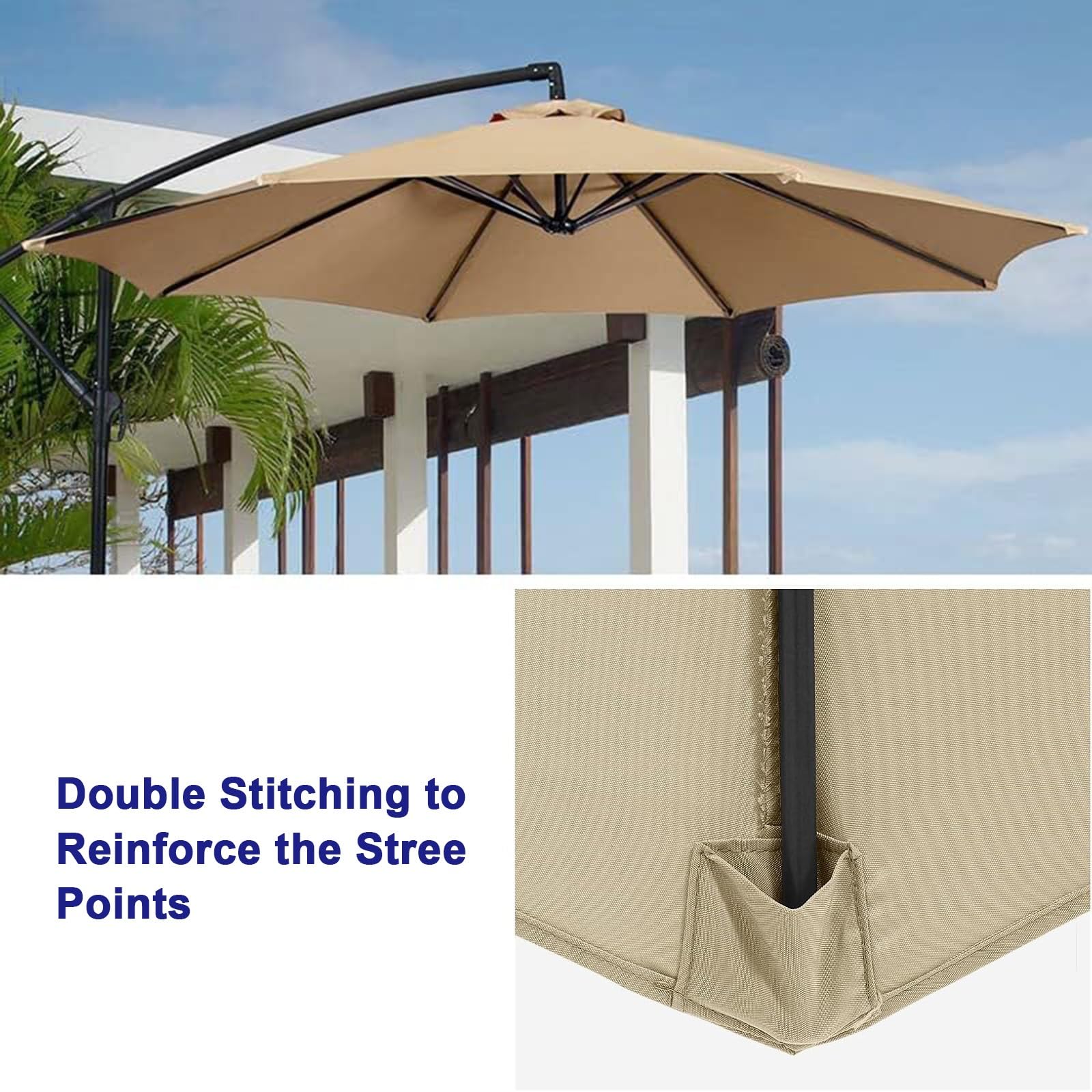 ESOYAWE Toile Parasol 6/8 Baleines Auvent De Rechange pour Parasol De Jardin Rond 4m/3.5m/3m/2.7m/2.5m/2m, Rechange Housse Dessus De Parapluie pour Parasol Déporté, Tissu De Polyester(Taupe,8ribs/3m)
