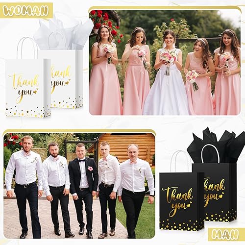Miniatura 7 de 30 bolsas de regalo de agradecimiento con papel de seda, bolsas de boda doradas con asa para negocios, compras, boda, baby shower, recuerdos de