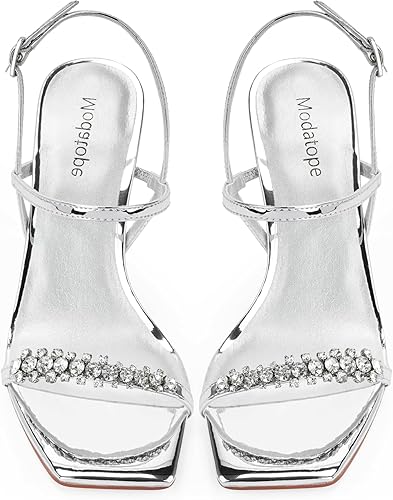 Miniatura 3 de Modatope Sandalias de mujer con puntera abierta, sandalias de tacón alto con correa al tobillo para mujer