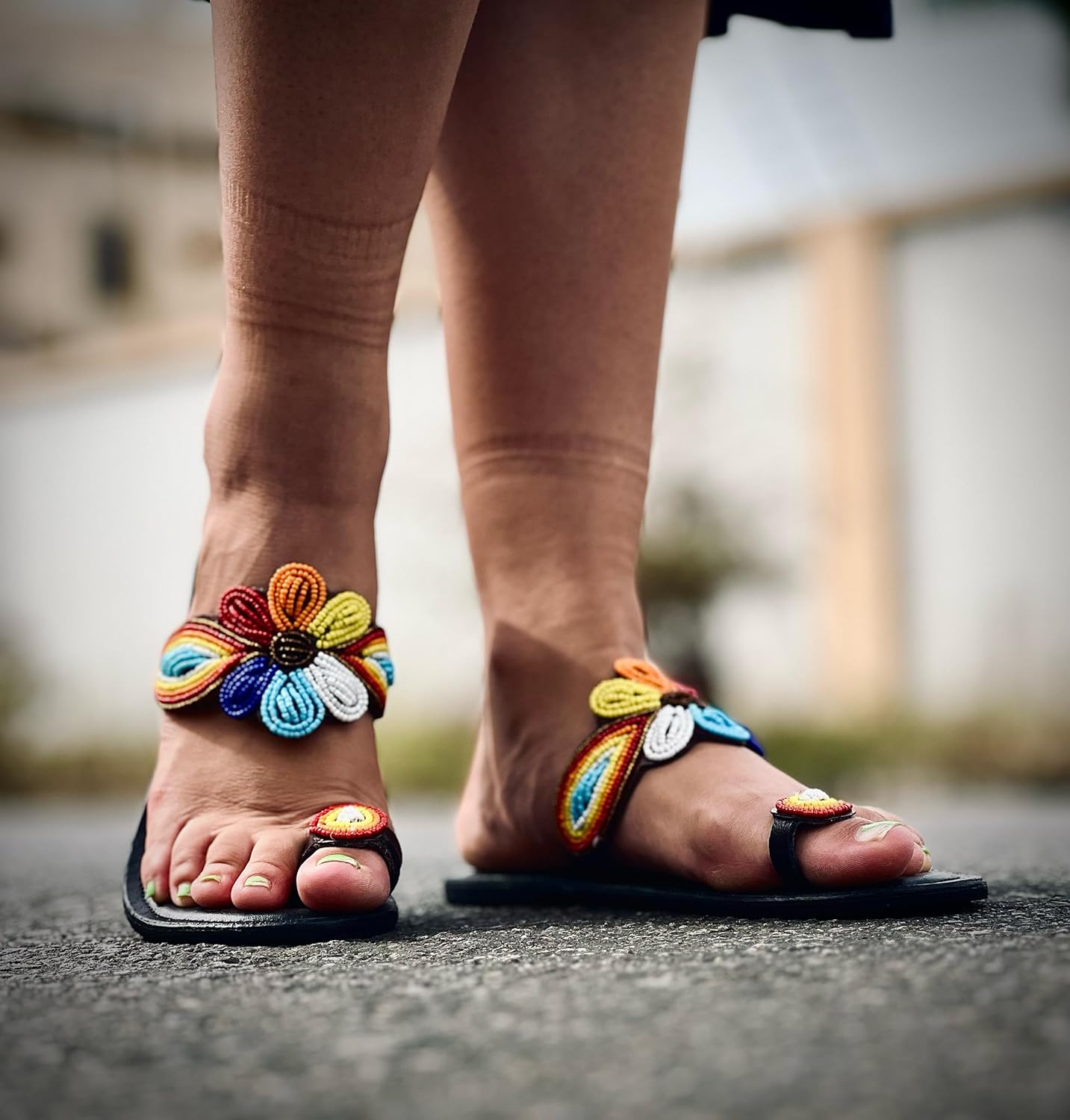 Beads 'N Beauty Women’s Handmade Beaded Flat Slippers – Open-Toe, Comfortable, Arch Support, Summer Sandals for Indoor & Outdoor Wear
