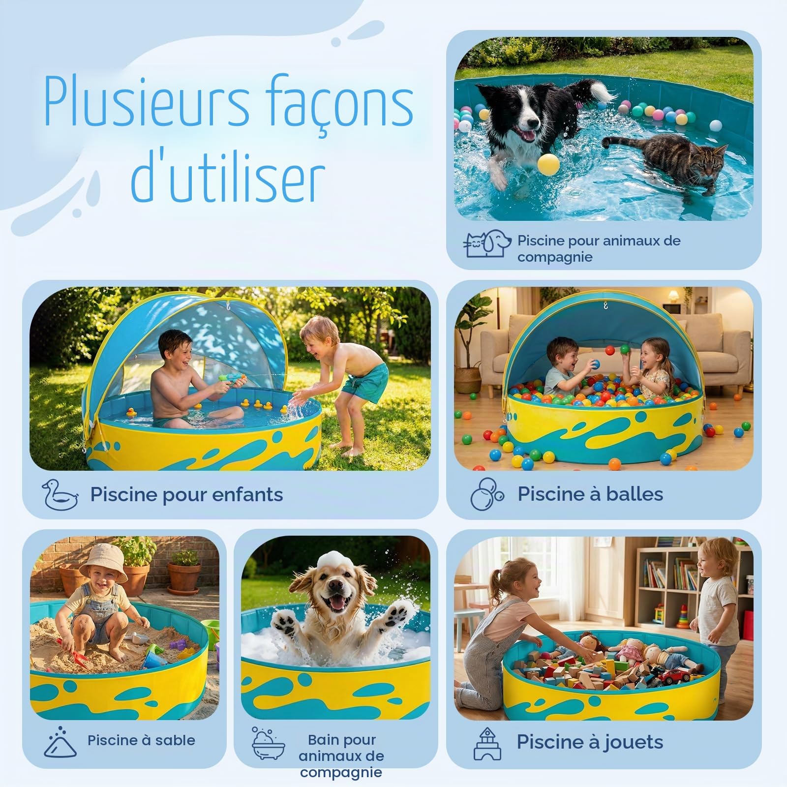 Peradix Pataugeoire avec Réglable Auvent pour Tout-Petits – 120 cm Pliable Piscine Bassin pour Bébé et Enfants pour Jardin & Voyage | Tente pour Bébé & Tente de Plage, pour 2-3 Enfants