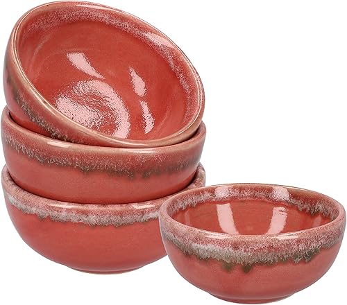 Plato de cerámica para salsa de soja, cuencos pequeños, 3 pulgadas, juego de 4 (rojo pastel)