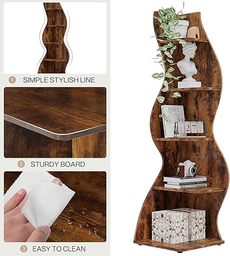 Miniatura 7 de Tribesigns Estantería esquinera rústica de 5 niveles, elegante estantería de esquina pequeña, soporte para plantas con forma única para sala de