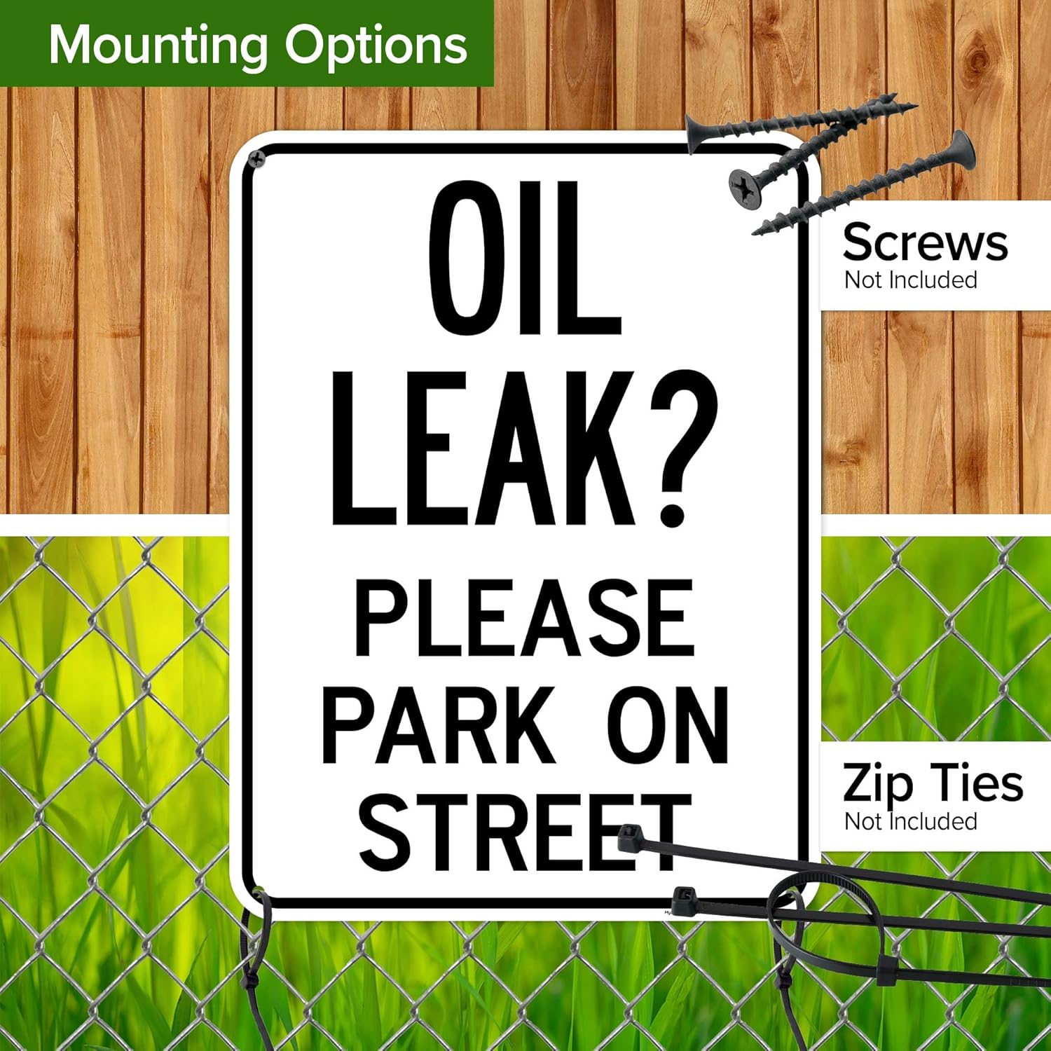 Oil Leak Please Park On Street Sign, 18x24 Inches, 55 mil thick HDPS (high density polystyrene), Made in USA by My Sign Center