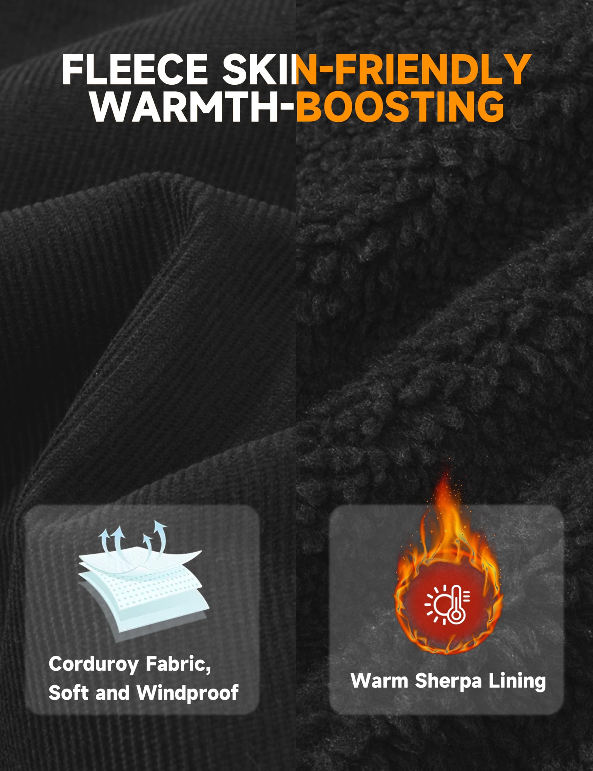 MAGNIVIT Men's Corduroy Fleece Cargo Jacket Winter Snap Button Lapel Sherpa Lined Trucker Cowboy Coat with 5 Pockets