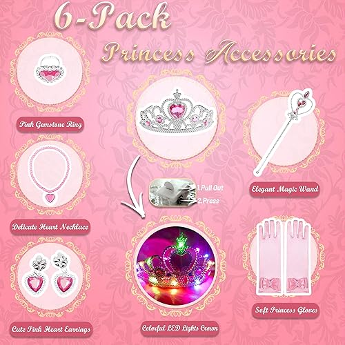 Miniatura 2 de Light Up Princess Dresses for Girls, Princess Dress Up Costume with 6-Pack Accessories