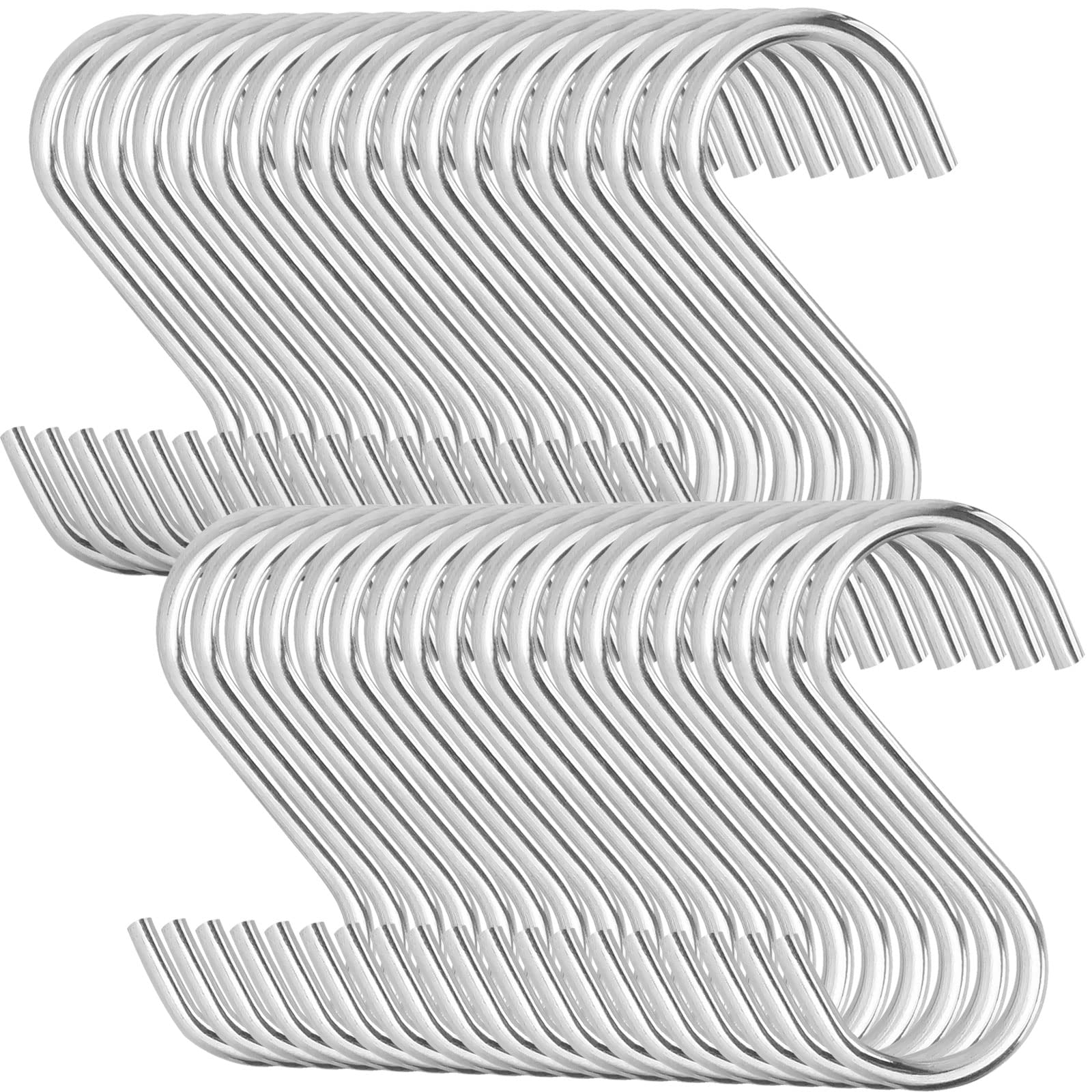 LOLYSIC 100 Pieces 2.8'' S Shape Stainless Steel S Hooks for Hanging Sliver S Hooks Rack Hanger Heavy Duty Hanging Hooks for Kitchen Workshop Bathroom Garden