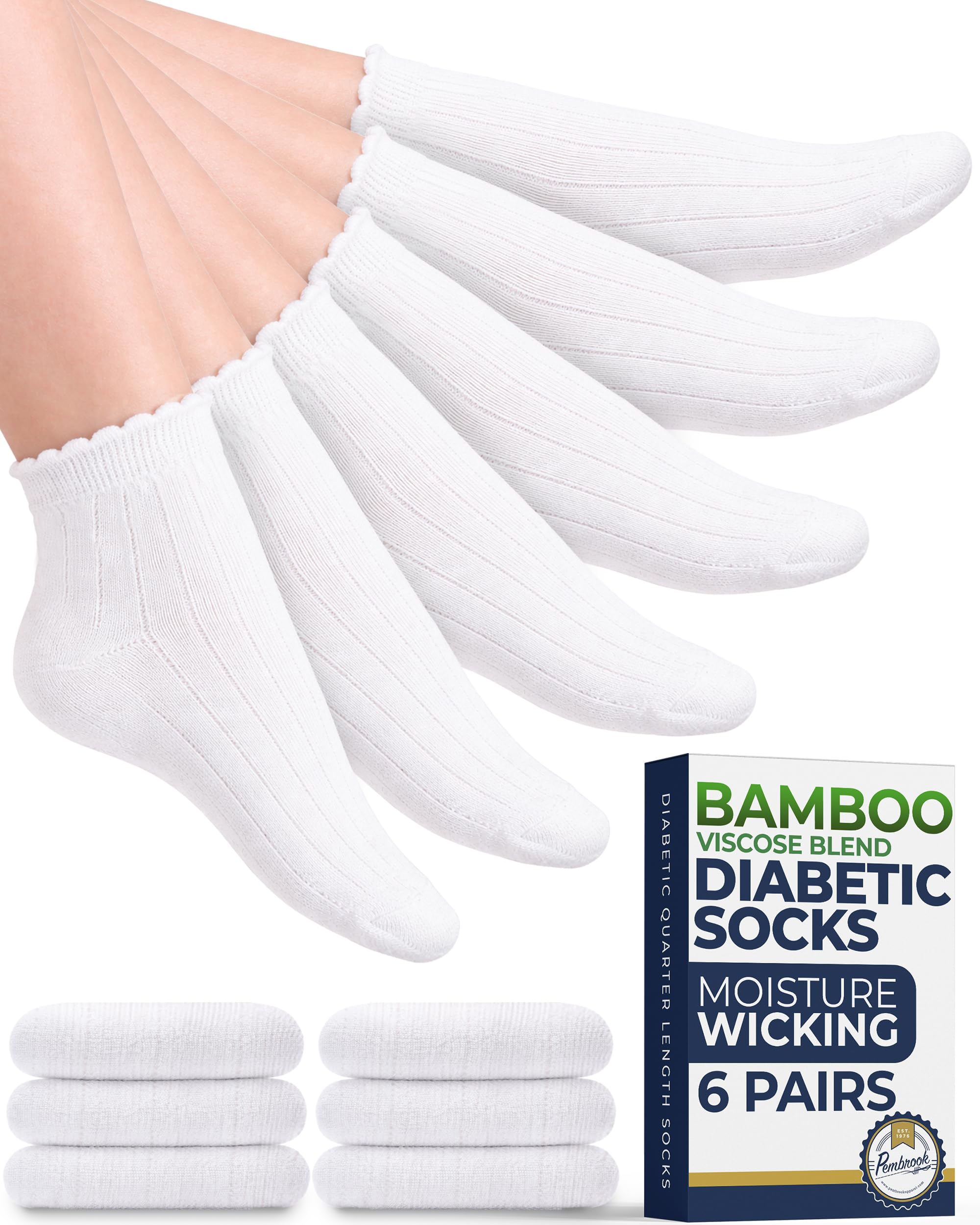 Pembrook® Frill Knit Bamboo Viscose Diabetic Socks for Women &amp; Men 6 Pairs