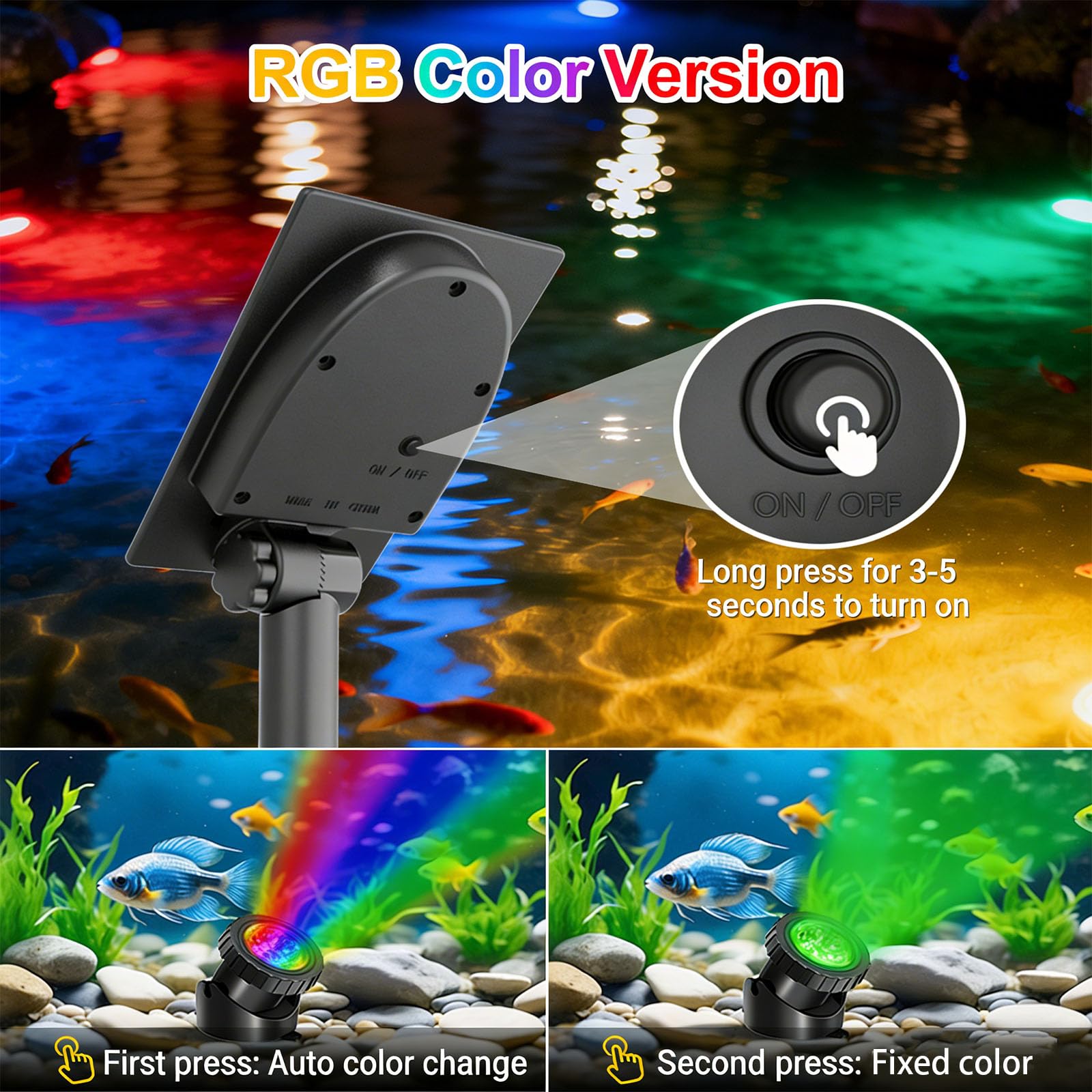 Paquete de 2 luces solares subacuáticas de diferentes colores que cambian con batería de 2000 mAh, IP68, impermeable, para piscinas y jardines, accesorios de piscina solares