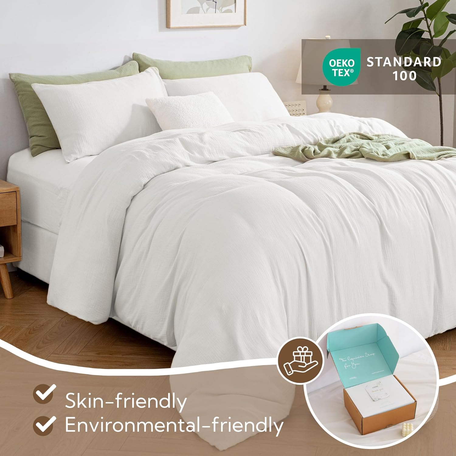 MILDLY Muslin Duvet Cover California King - 100% Washed Cotton Linen Like Gauze Comforter Cover 3 Pieces Breathable & Lightweight for All Season
