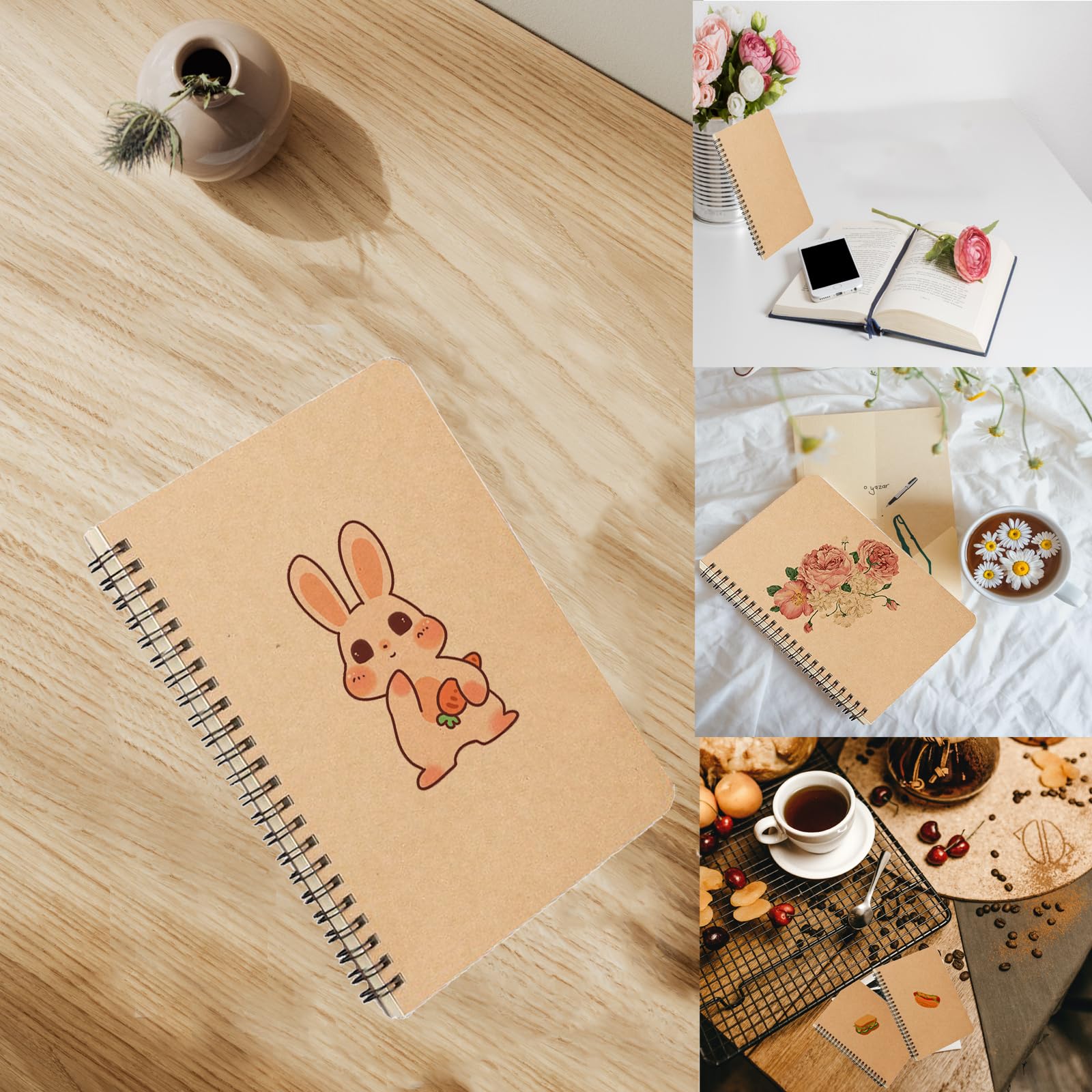 ZTVOWTO 4 Packs Kraft Cover Spiral Notepad A5 Grid Reporters Notebook Grid Paper 120 Pages/60Sheets Note Pad for Travel School and Office - Image 2