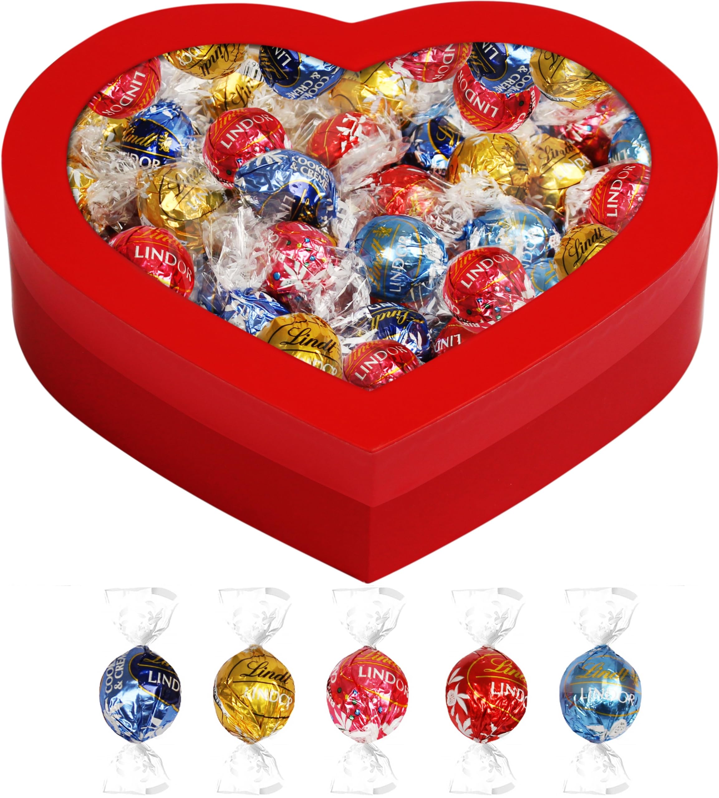 LindtChocolate Truffles Mother’s Day Gift Box, 60 Individually Wrapped Assorted Filled Truffles In Milk Dark And White Chocolate, Gift Ready Heart