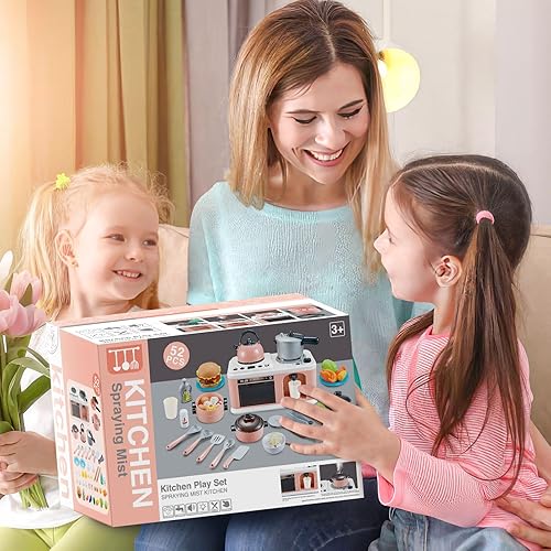 Miniatura 7 de G.C Juego de juguetes de cocina para niñas y niños pequeños de 3, 4, 5, 6 años, accesorios de cocina con luces de sonido, placa de cocina eléctrica,
