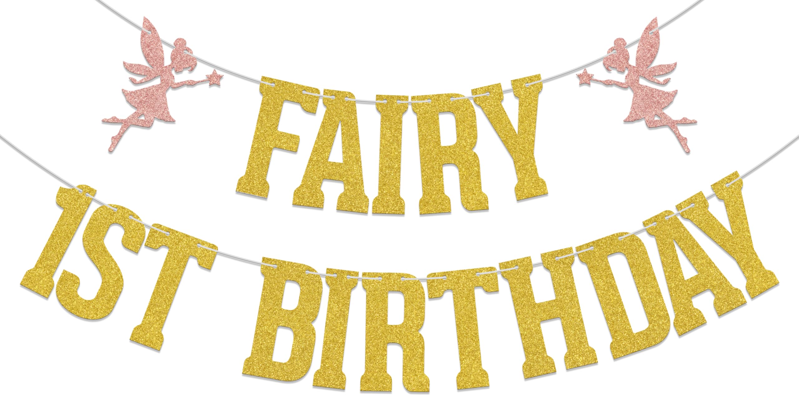 Fairy 1st Birthday Banner My Fairy First Birthday Decorations Fairy Baby Shower Decoration Gold Glitter