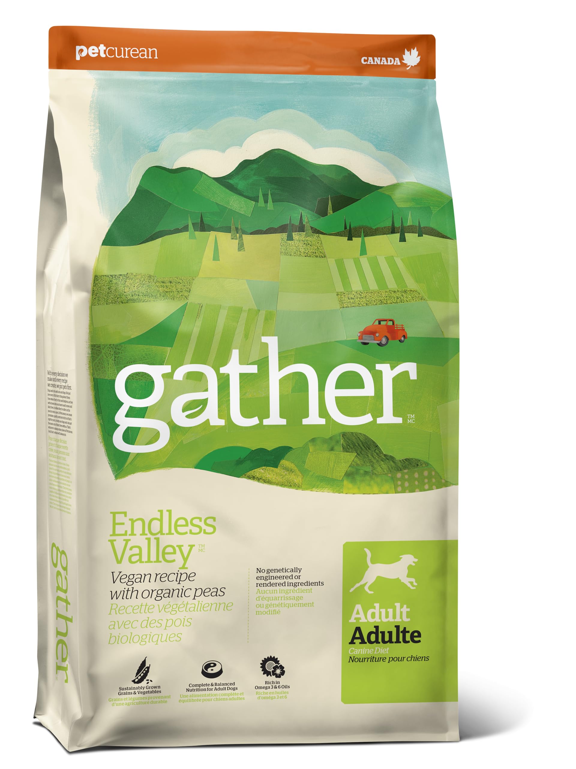 GATHER Endless Valley Vegan Dry Dog Food with Grains, Healthy Plant-Based Kibble Made with Organic & Non-GMO Ingredients, Chicken-Free for Sensitive Stomachs, for Adults & Seniors, 16 lb Bag