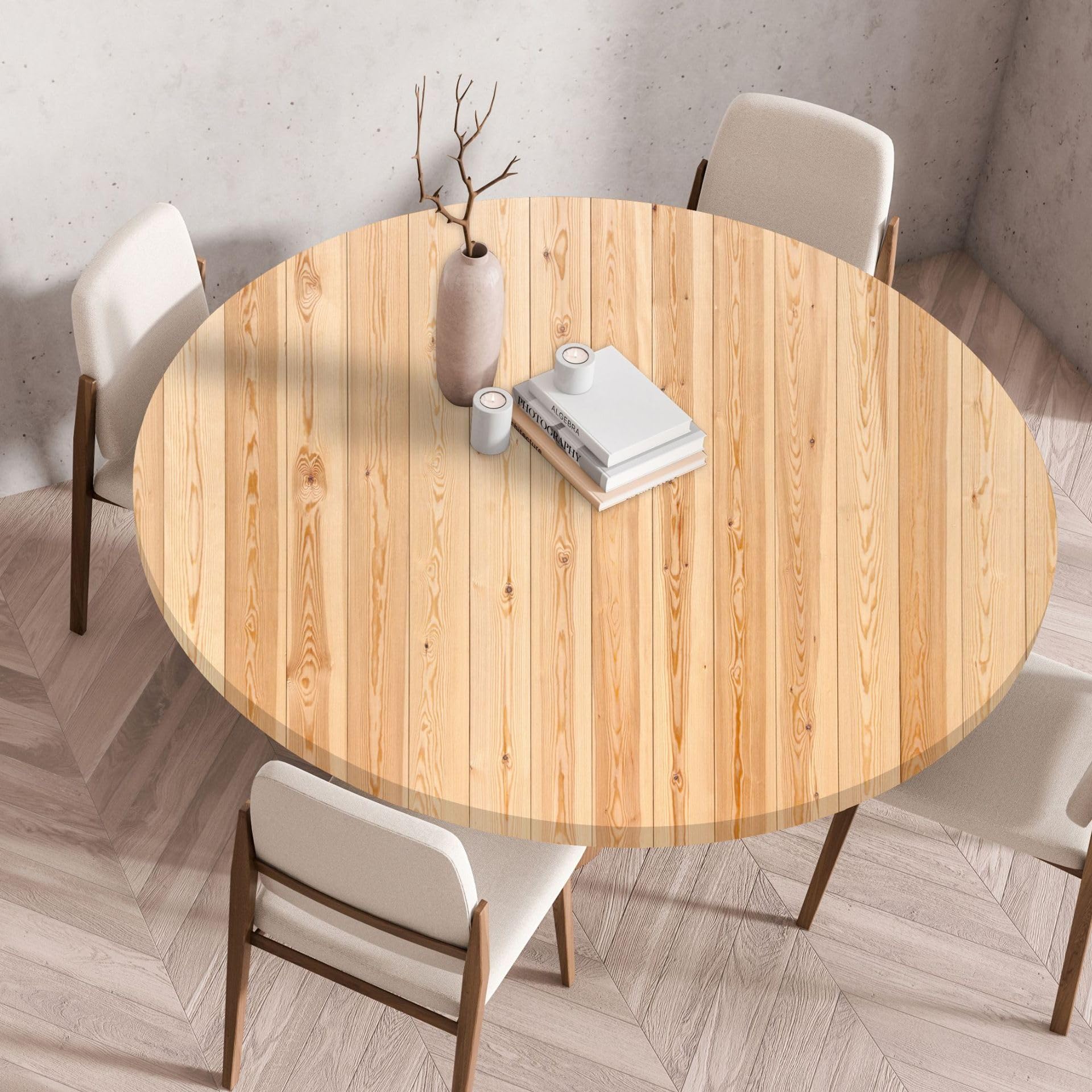 Chickwin Round Waterproof Table Cloth Wipe Clean Elastic Edged Fitted Tablecloths, Wood Grain Tablecloth Heat Resistant Round Tablecloths for Holiday, Party (Diameter 140cm,Wood Grain 2) โ image 1
