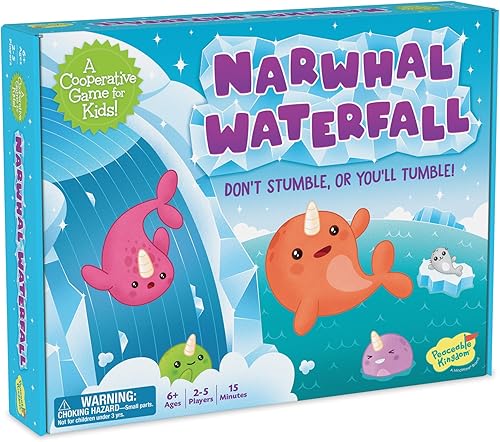Peaceable Kingdom Narwhal Waterfall Cooperative Game - Juegos divertidos para niños de 6 años en adelante - Juegos de mesa para niños de ritmo