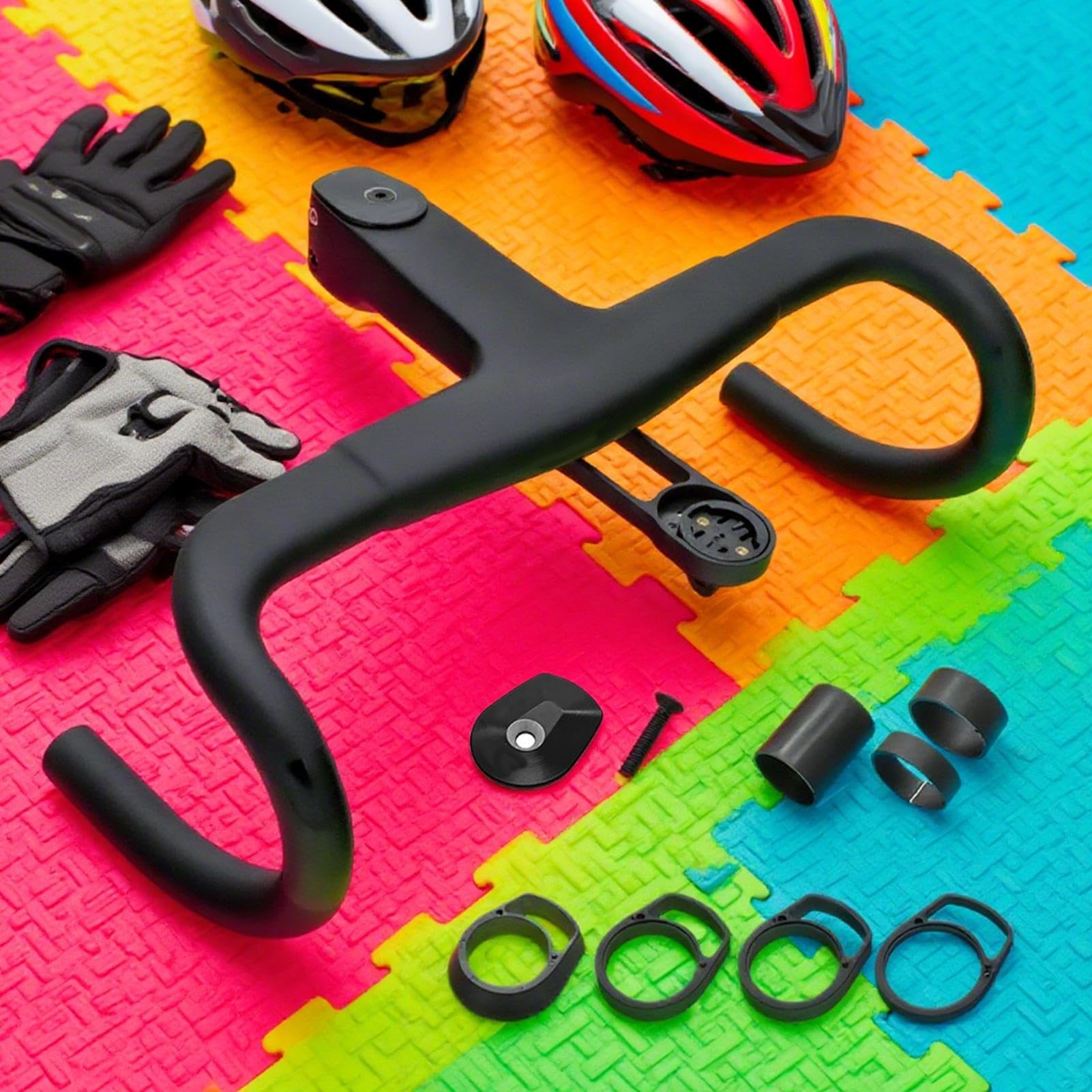 Racing Handlebar, Road Bike Stem, , ergonomiczna geometria włókna węglowego, stabilna kontrola, przenośna, kompaktowa osłona ze stopu metalu, uchwyt do montażu dla dorosłych, 400 x 90 mm, 400 x