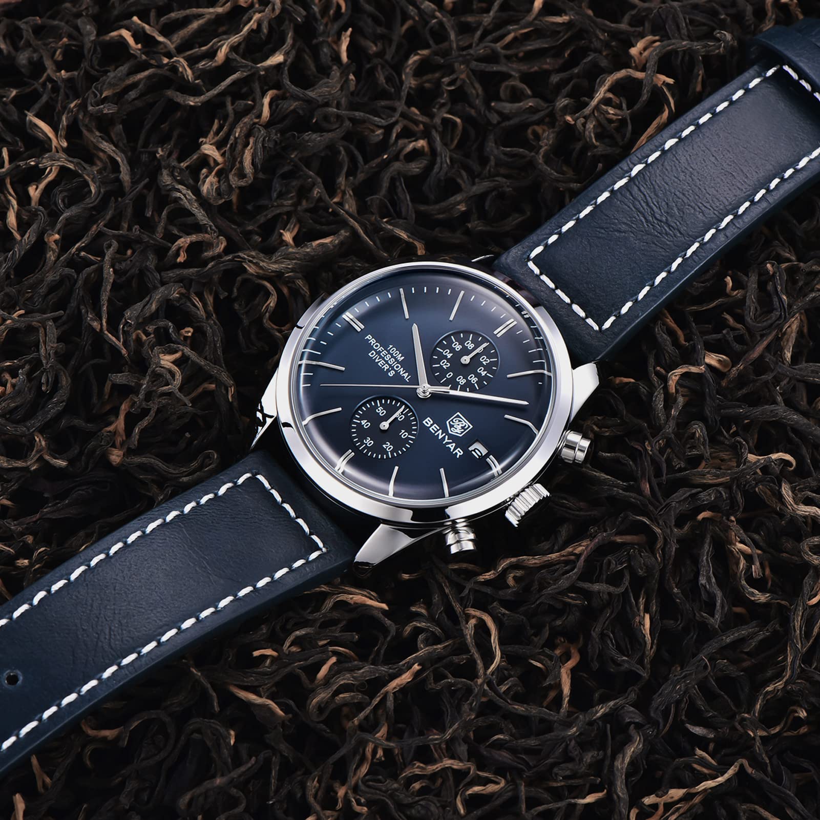 Orologio analogico al quarzo da uomo con cinturino in vera pelle cronografo sportivo da uomo casual orologio da polso calendario calendario impermeabile
