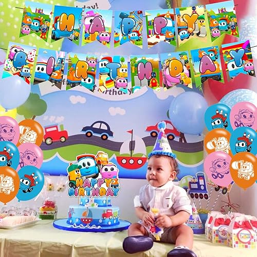 Miniatura 5 de Leo The Truck - Suministros de fiesta, decoraciones de fiesta de Leo The Truck incluye pancarta, adornos para tartas, globo para decoraciones de