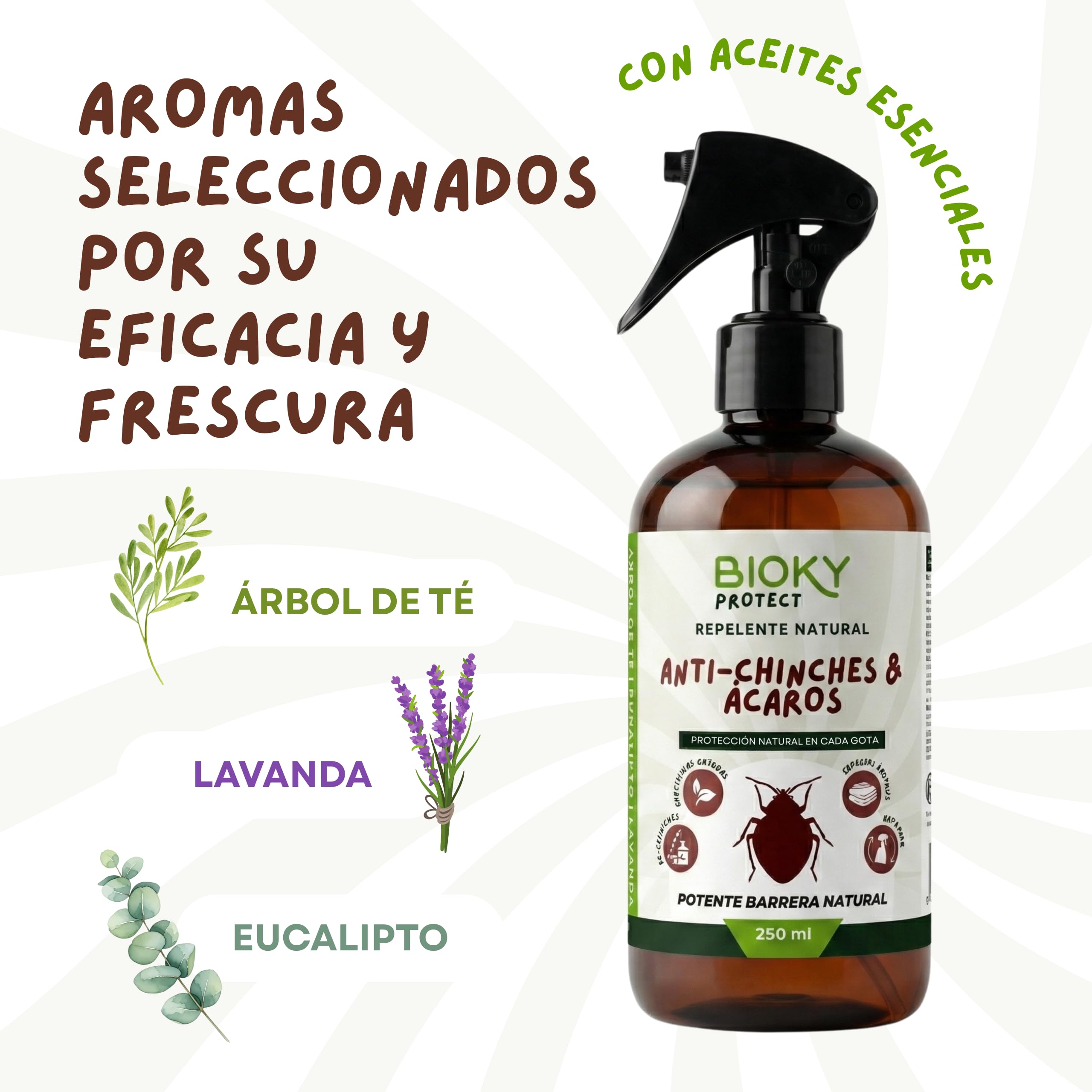 Protect | Spray Anti-Chinches y Ácaros 250ml | Rpelente Con Aceites Esenciales | x10 veces Más Concentrado que Otros | Apto para Textil, Hogar, Sofás, Colchón, Ropa de Cama