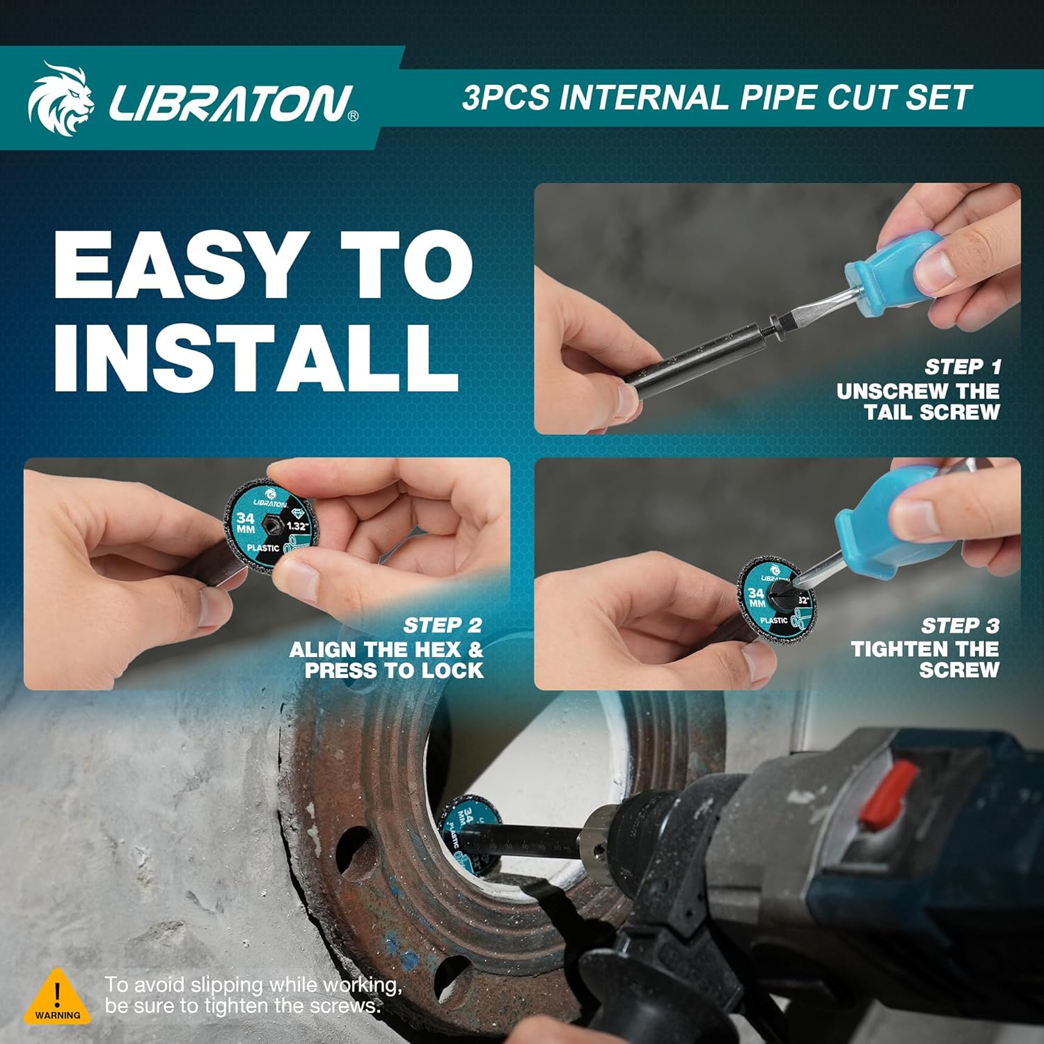 Libraton Inside Pipe Cutter for PVC Pipe, Internal Plastic Cutter Plumbing Tools Set with Deburring Tool, PVC Pipe Cutter Diamond Grit Cutting Wheel for Impact Drivers and Drills, PVC Cutter Tool