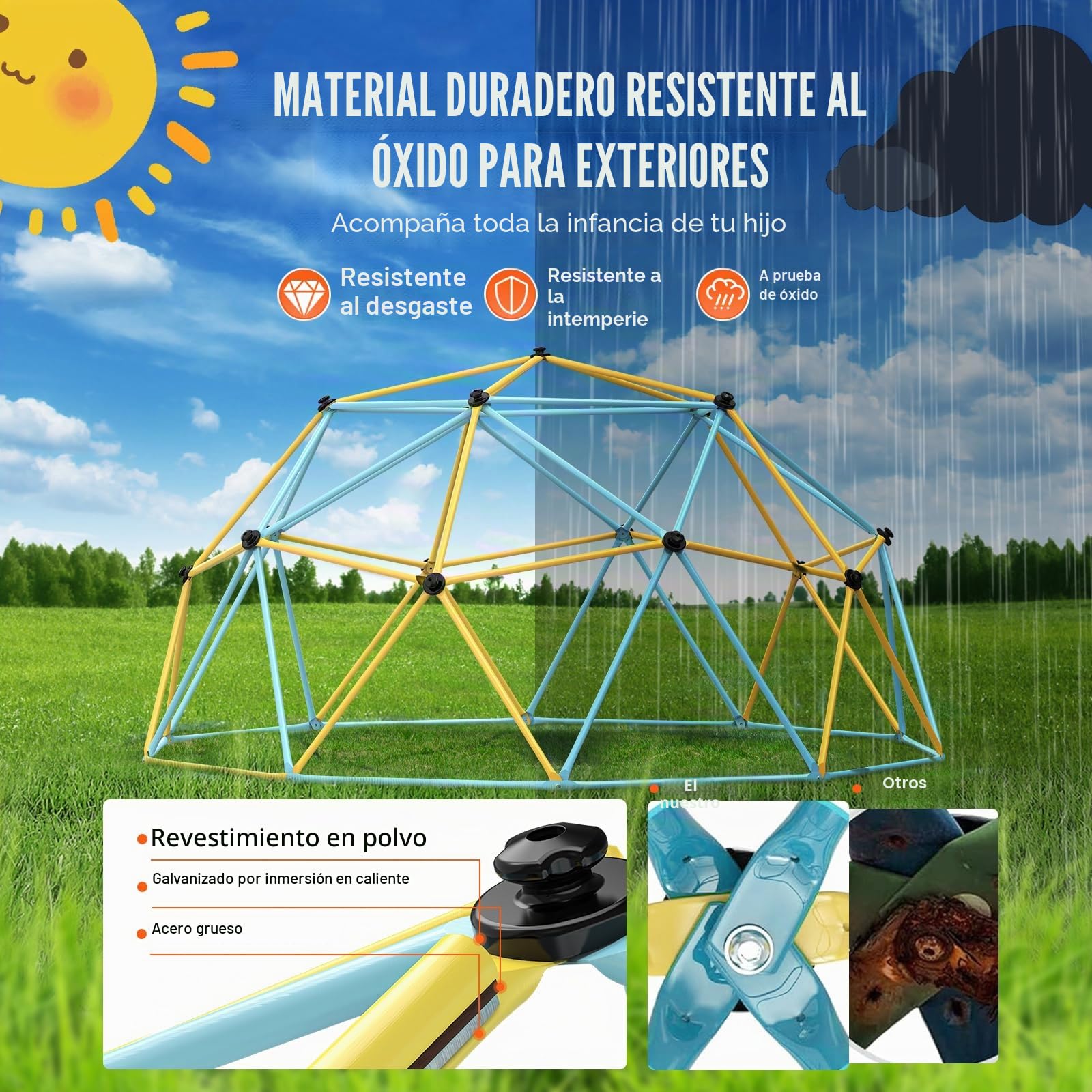 VEVOR Climbing Dome, Jungle Gym Supports 750 lbs. and Easy Assembly, 10-Foot Geometric Play Centre for Kids 3-10 Years Old, with Climbing Grip, Outdoor Playground Equipment