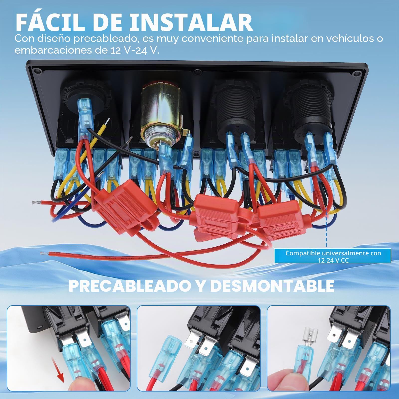 Geloo Panel de Interruptores Basculantes de 8 Pandillas, 4 en 1 Multifunción Impermeable Panel de Interruptores de Palanca para Coche, Barco, Camión, Caravana, Vehículos (Blue)