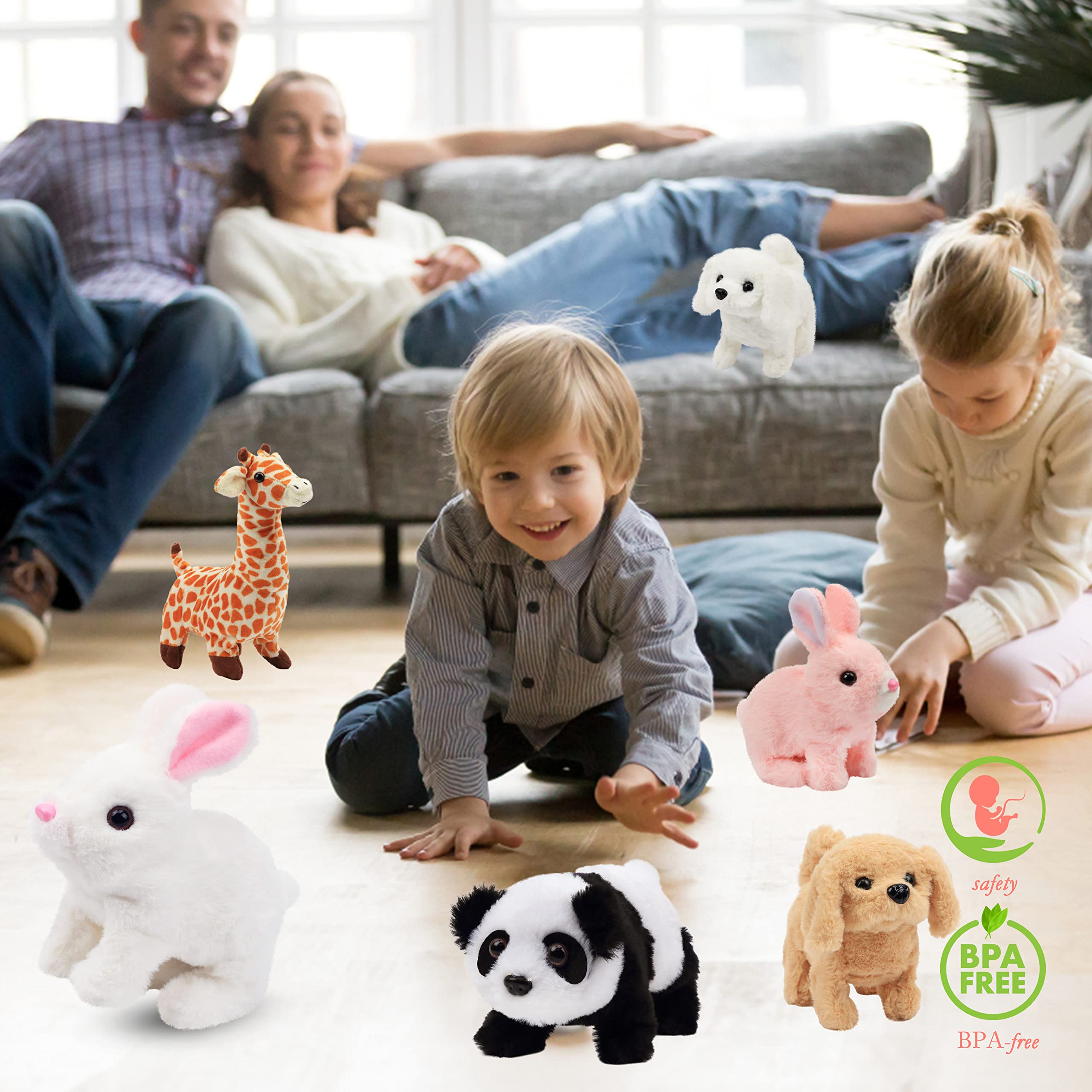 Hopearl Walking Dog Golden Retriever Interactive Electronic Pet Plush Toy Puppy Woof and Moving Animated Nodding Head Gifts for Toddlers Birthday, Brown, 7'' — view 7