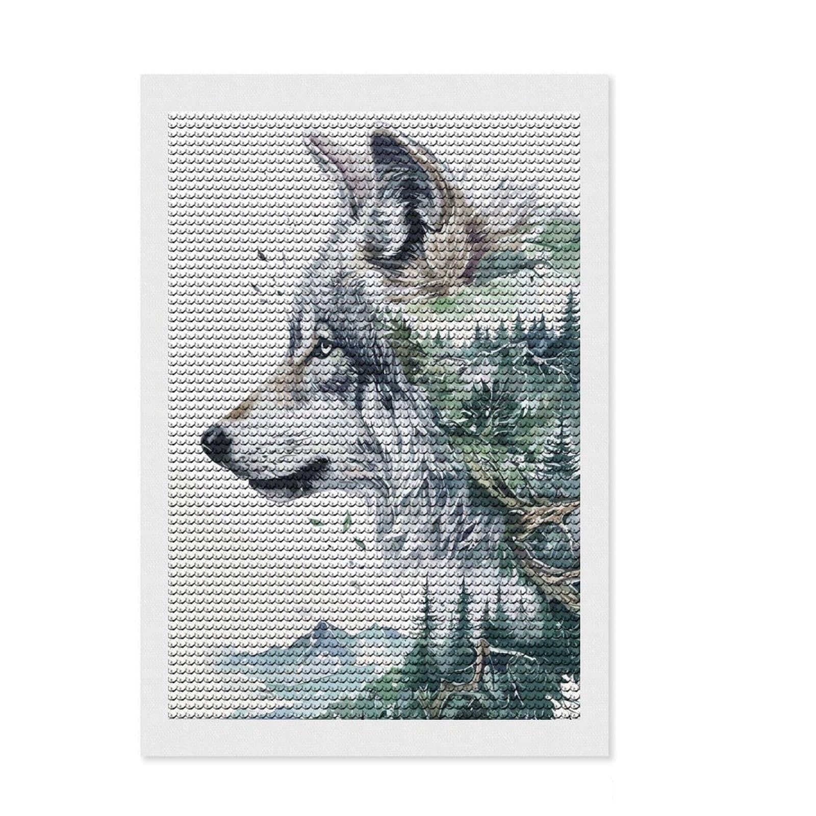 Junmoney Wolf Nature Diamond Art Kit 8"x12", Satisfying Creative Project, Creative Leisure Activity, Cosy Home Accent, Christmas Gift