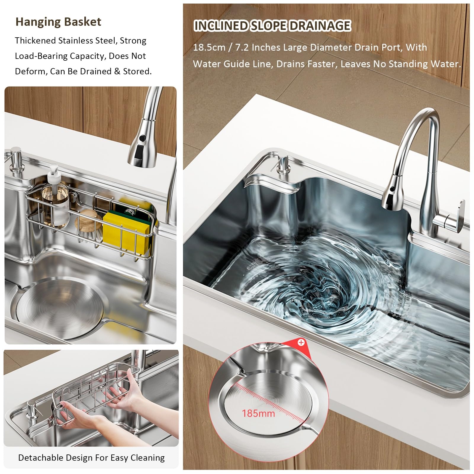Amazon.co.jp: 大型シルバーキッチンシンク、304ステンレススチール
