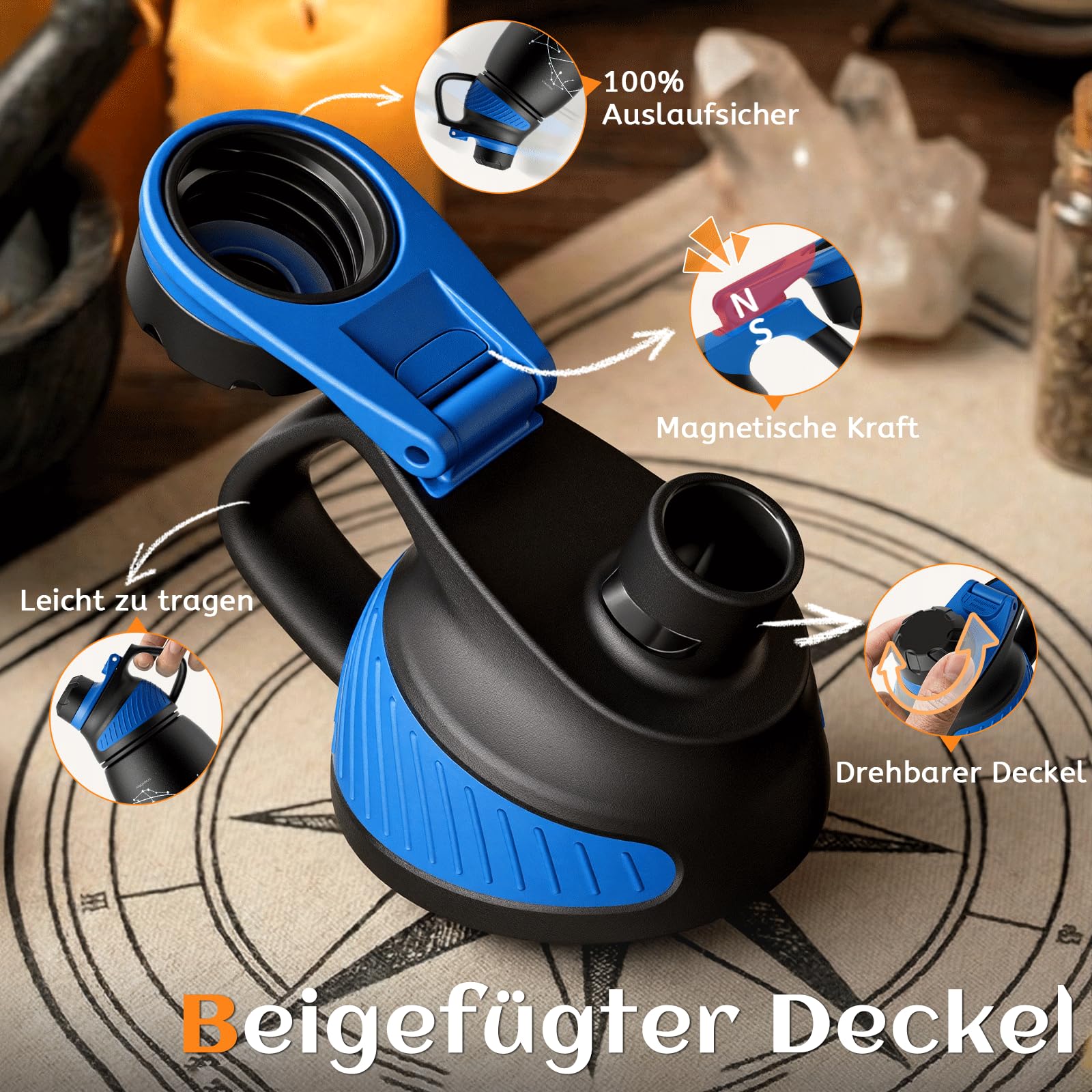Fjbottle Botella Agua Acero Inoxidable con Tapa Magnética 1L, sin BPA Botella Termica gimnasio - Deportiva Termo