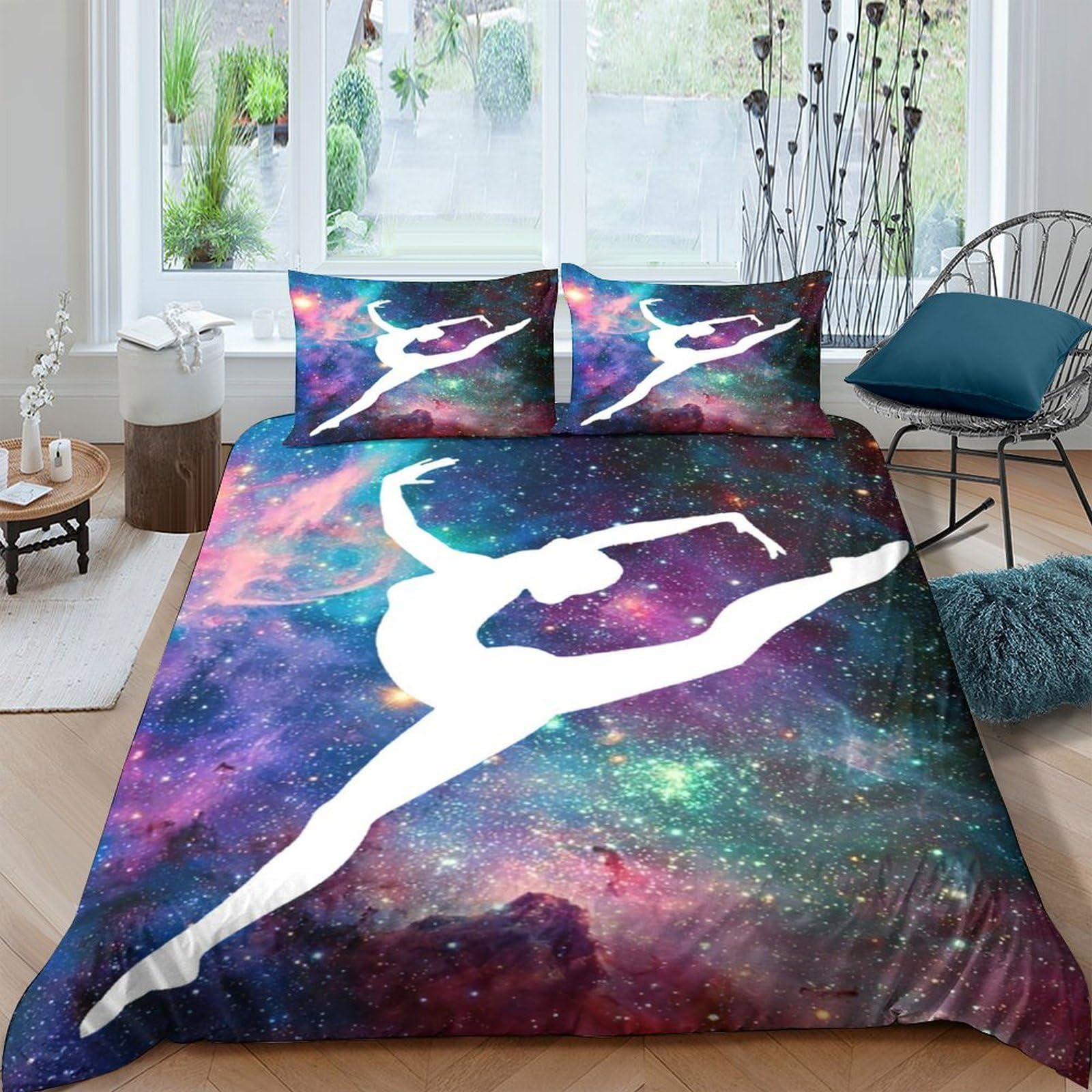 Ctjqhvkz Style-9 3D Printed Galaxy Starry Sky Fitted Sheet Microfiber Dance Silhouette Bed Cover Anti-Slip Washable For Bedroom Decor Single（135X200cm）