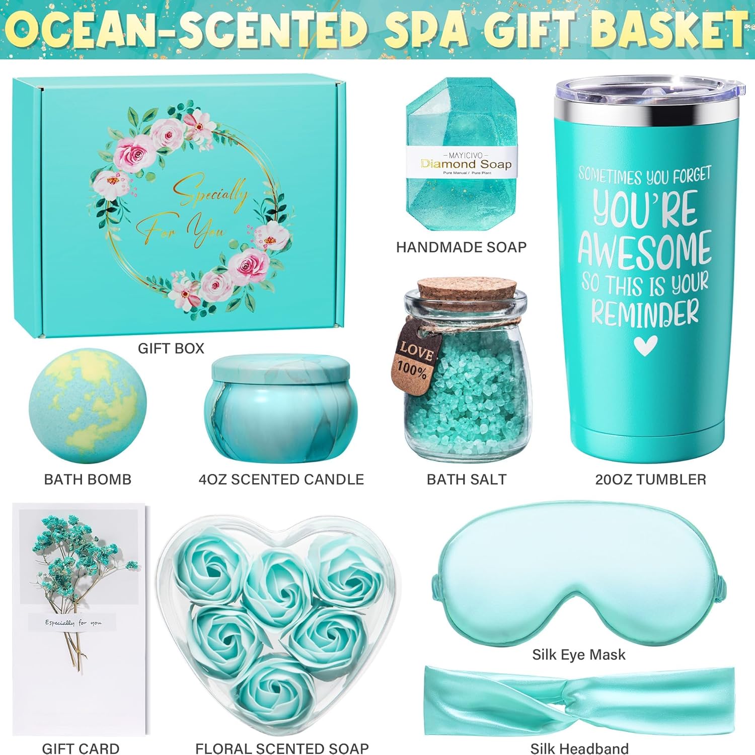 Birthday Gifts for Women Friendship, Ocean Relaxing Spa Gifts Basket for Women Self Care Gifts, Thank You Gifts Bath Set Valentines Day Gifts for Mom Her Best Friend Wife Sister Coworker Nurse Teacher - Image 3