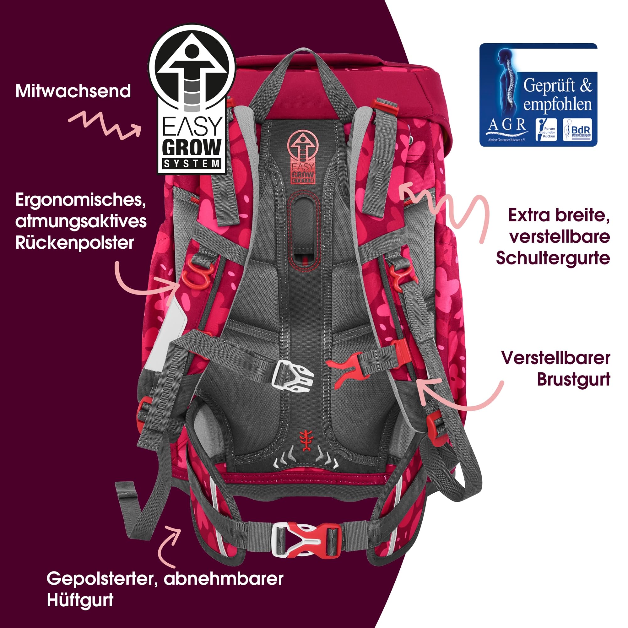 Step by Step Giant - Juego de mochila escolar (5 piezas, color verde, ergonómico, con reflectores, altura regulable con cinturón de cadera y pecho, 23 L), color verde