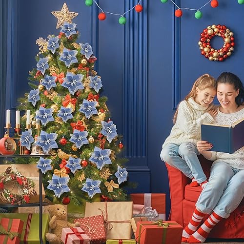 Vista 50 de Boao 24 Pieces Christmas Artificial Glitter Poinsettia Flowers Xmas Flowers Wedding Christmas Tree New Year Ornaments(Green)