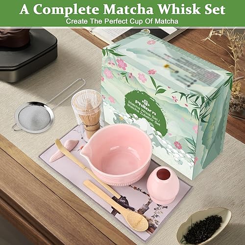 Miniatura 2 de PHILORN Juego de batidores de matcha, 9 piezas de cerámica macha, juego de batidor y tazón de matcha con boquilla, batidores, soporte, cuchara de