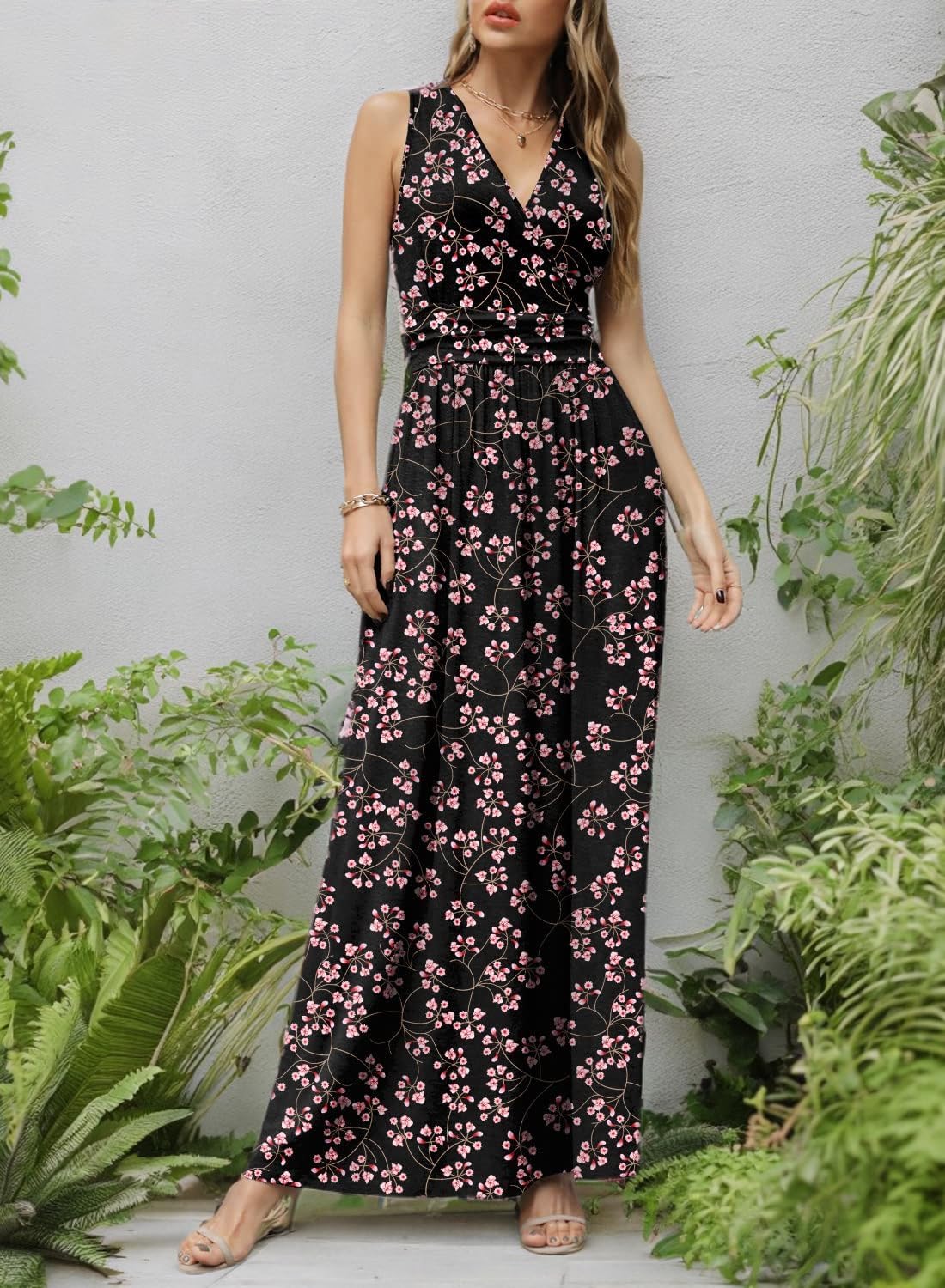 CATHY Women's Casual Sleeveless Deep V Neck Beach Waist Maxi Dresses with Pockets - Image 7