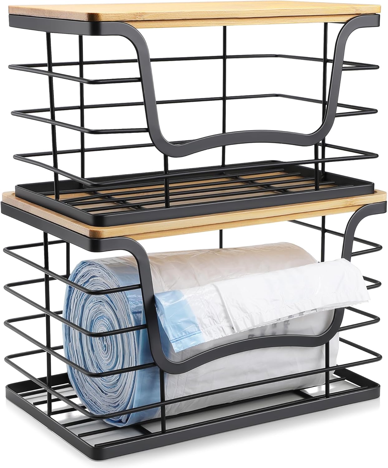 Trash bag dispenser holder kitchen laundry wall mount bamboo top