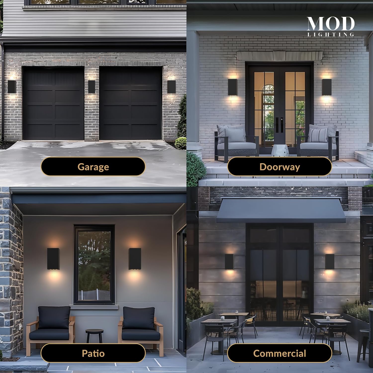 MOD LIGHTING Harlow | Modern Outdoor Wall Lights LED, Square Up Down Wall Sconce Lights Patio, Outdoor Light Fixture, IP65 Waterproof Porch Light, 1 Pack (Black | Warm White)