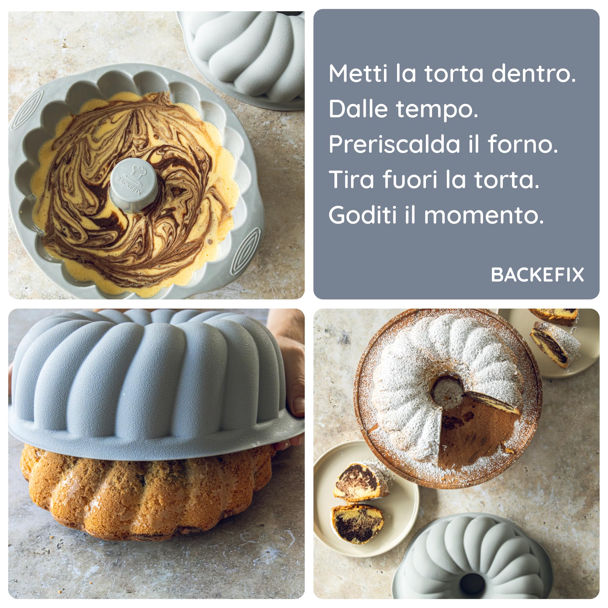 Backefix Stampo per ciambella, 24 cm, in silicone platinico, ideale come stampo per torta
