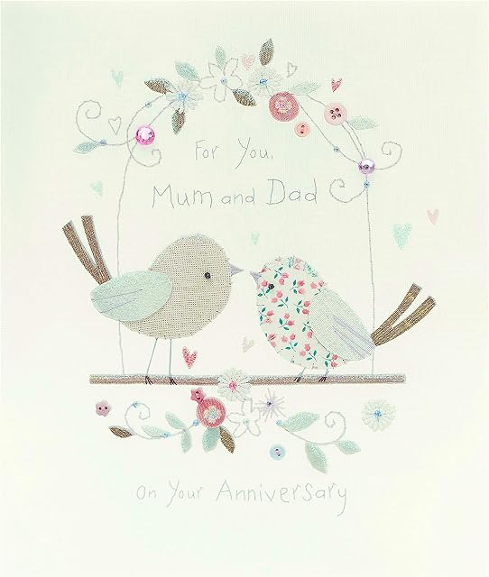 Mum and Dad Anniversary Card - Parents Wedding Anniversary Card - Love Bird Anniversary Card