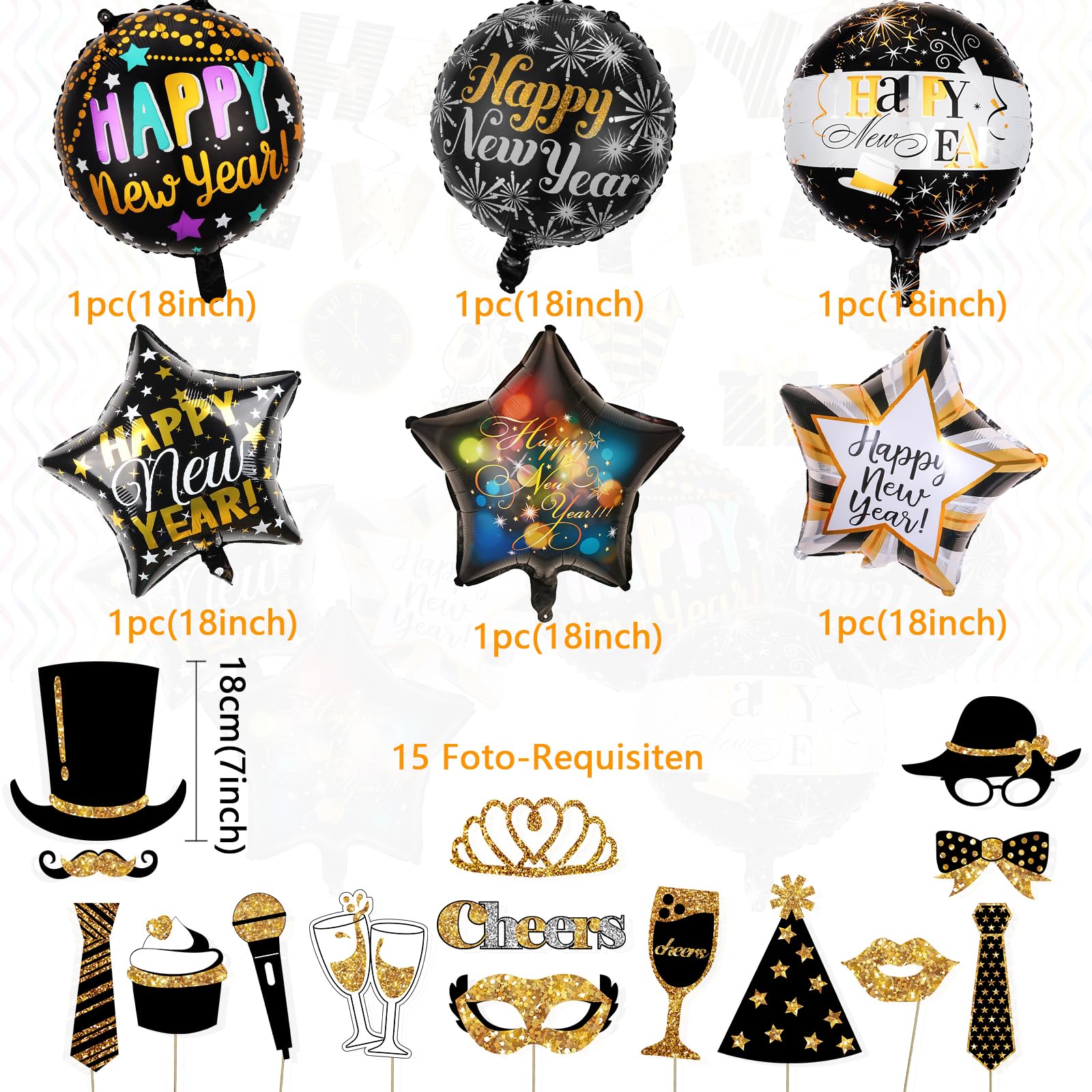 Silvester Deko 2026 Konfetti,Happy New Year Deko Co Produktbild-Vorschau 8