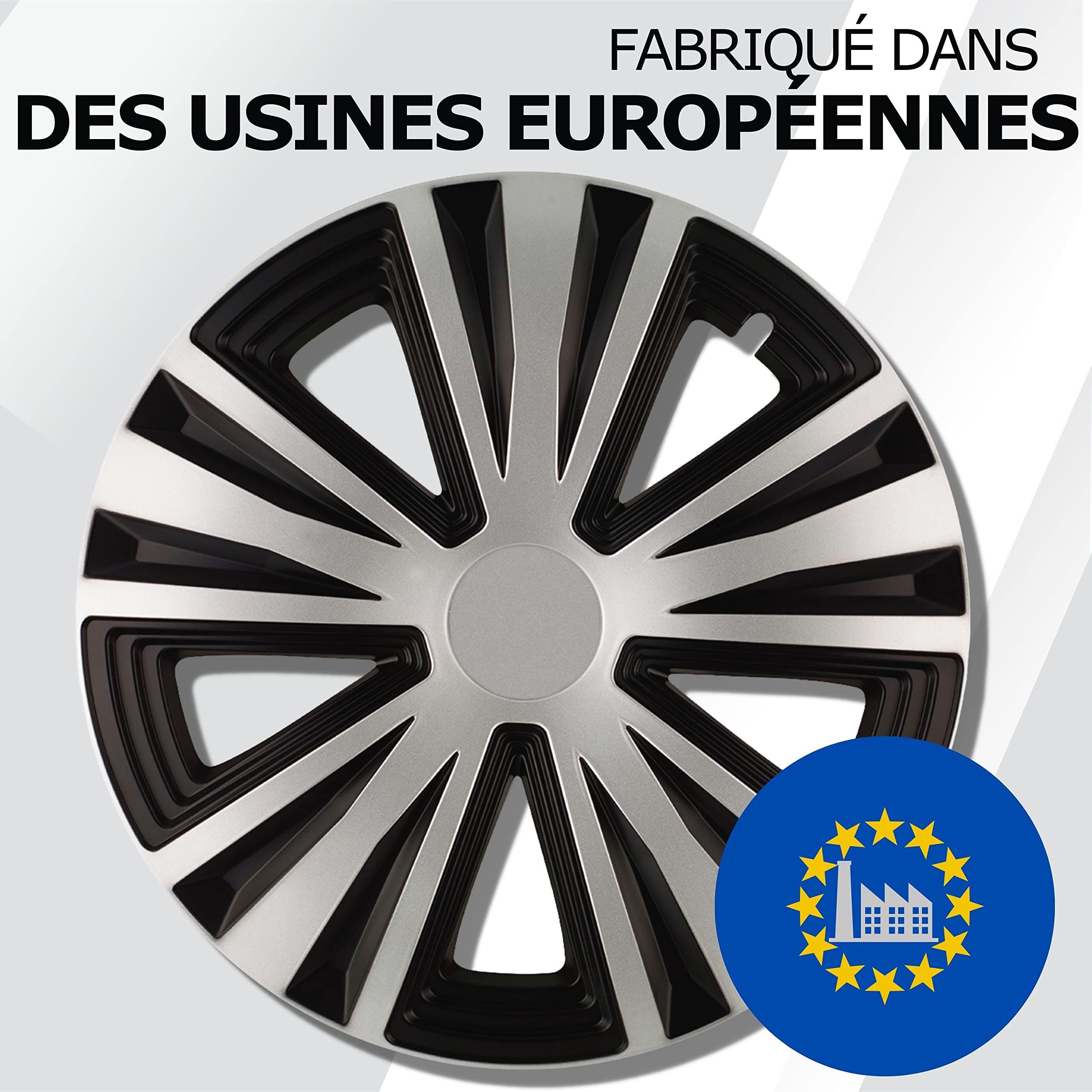 Kuglo G-Night 4 enjoliveurs 16 Pouces Argent/Noir pour Jantes Acier