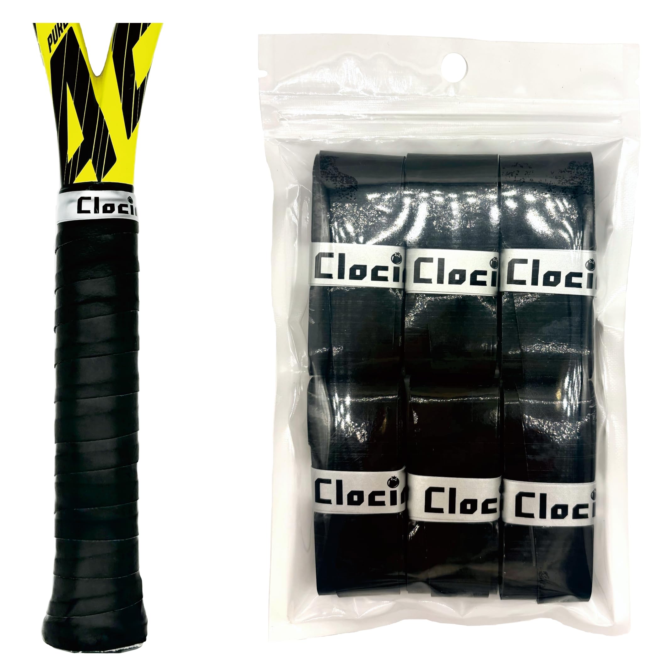 Clocime Anti Slip Tennis Overgrip, Tacky and Thin Grip Tape for Tennis, Padel, Badmintion, Pickleball Racket (Black)