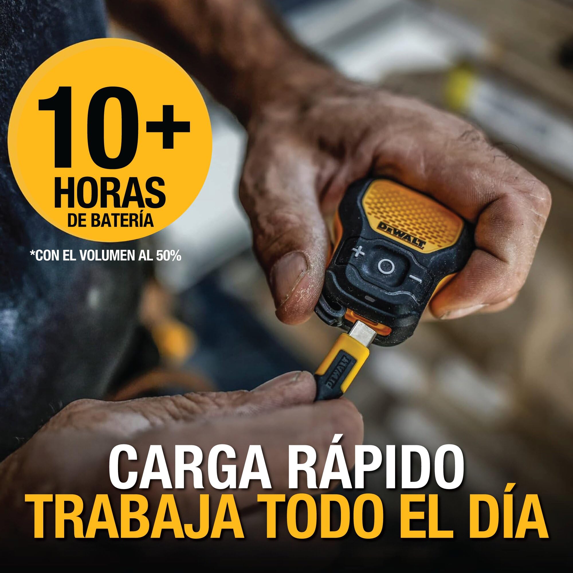 DEWALT Altavoz Bluetooth Portátil, Emparejamiento Estéreo Inalámbrico, Resistente al Agua, magnético, con Clip, micrófono Incorporado, 10 Horas Reproducción, música/Llamadas Manos Libres