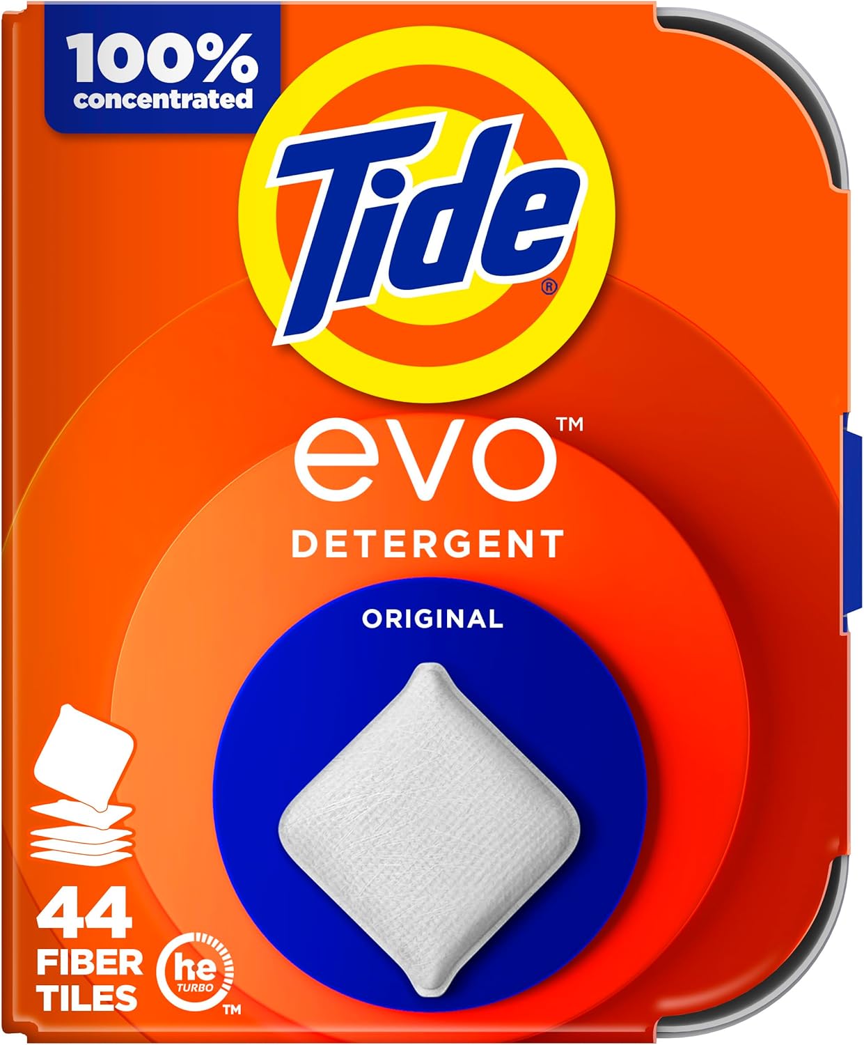 Tide evo Original Scent Laundry Detergent Fiber Tiles Works on 100% of Common Stains Safe for All Machines and Water Conditions Concentrated HE Compatible Clean and Instant Dissolve, 44 Count
